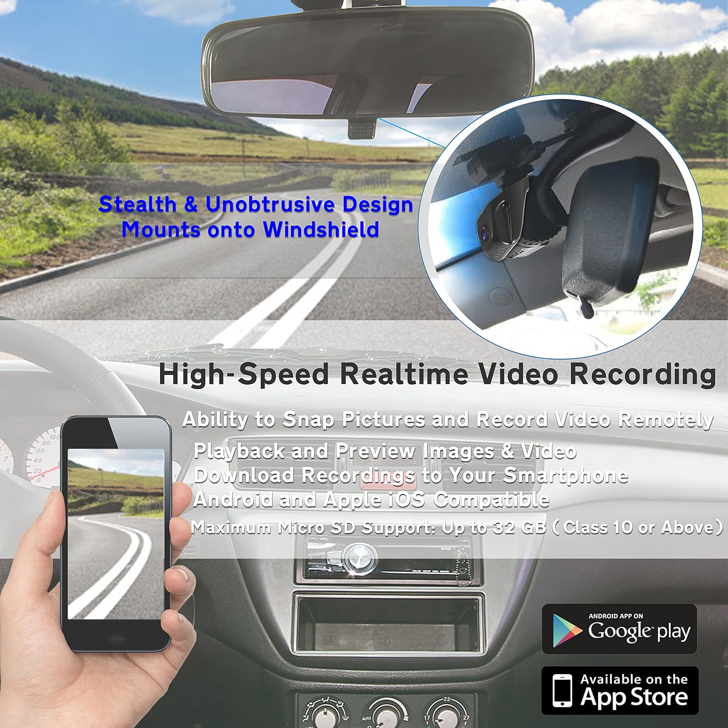One-Day Sale: Up to 80% Off WiFi HD Car Dash Camera - Upgraded 1080p Dashboard Video Cam Recorder System w/Night Vision Support 32GB - Built-in Microphone for Recording, Wireless Control, Windshield Mount - Pyle
