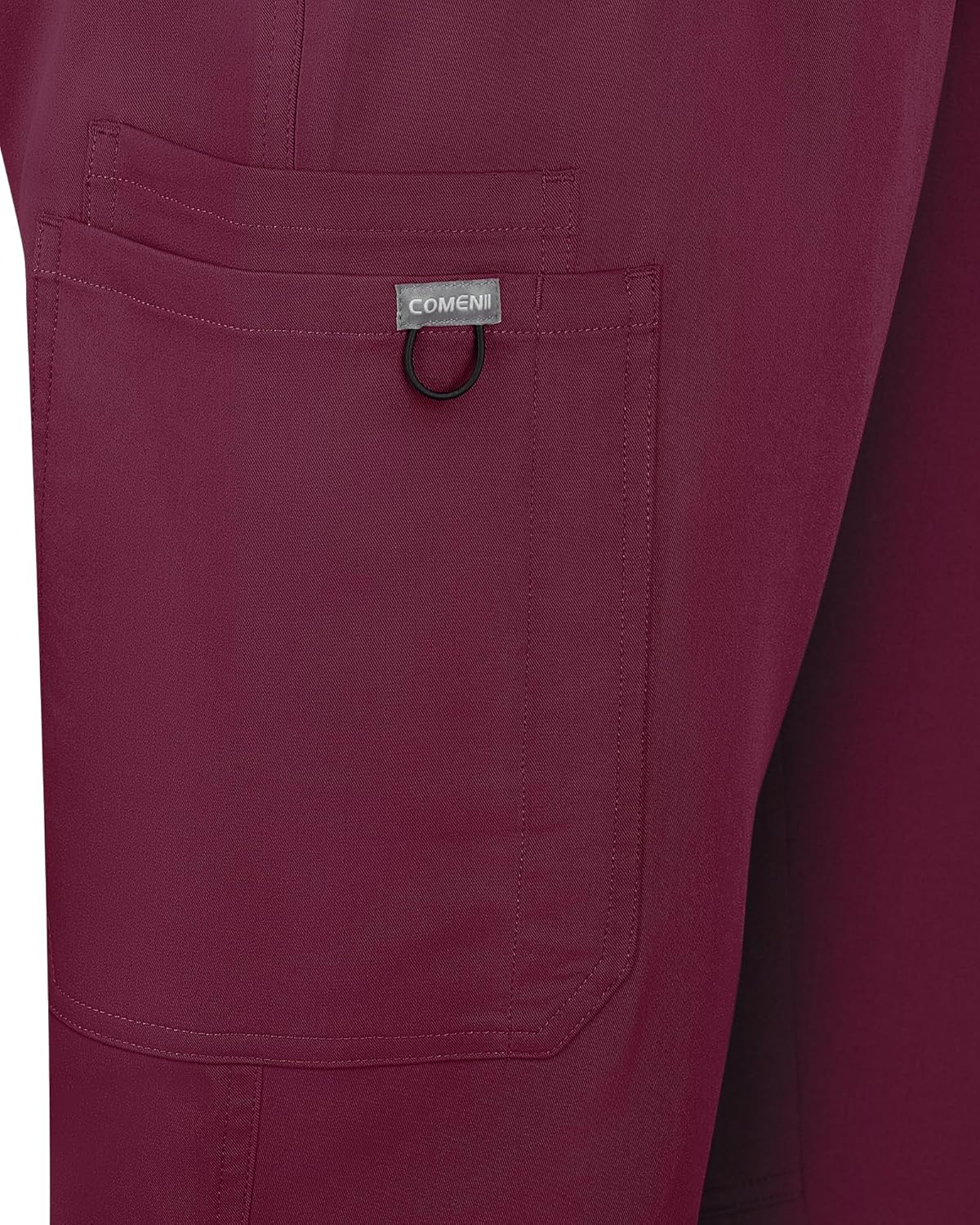 COMENII Scrubs for Women, Knit Yoga Waistband Straight Leg Cargo Pants, Classic Fit Womens Scrubs Pants-3-R-Burgundy L - Image 5