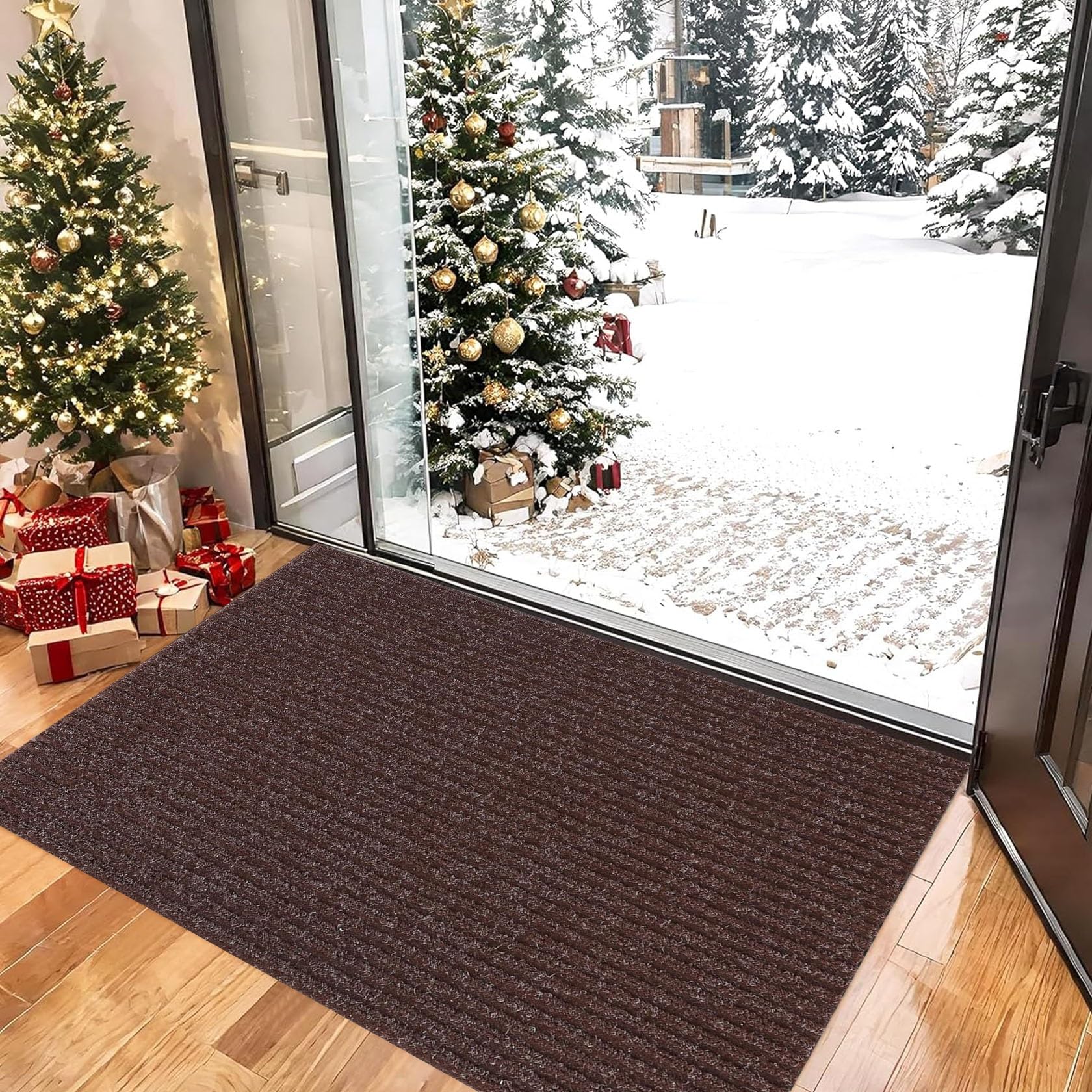 XUCHOU Indoor Door Mat 55 x 110 cm Absorbent, Non-Slip, Rubber Backed Dust Dirt Trapper Doormat Entrance Rug for Inside, Front Back Door, Pets and Dogs, Brown