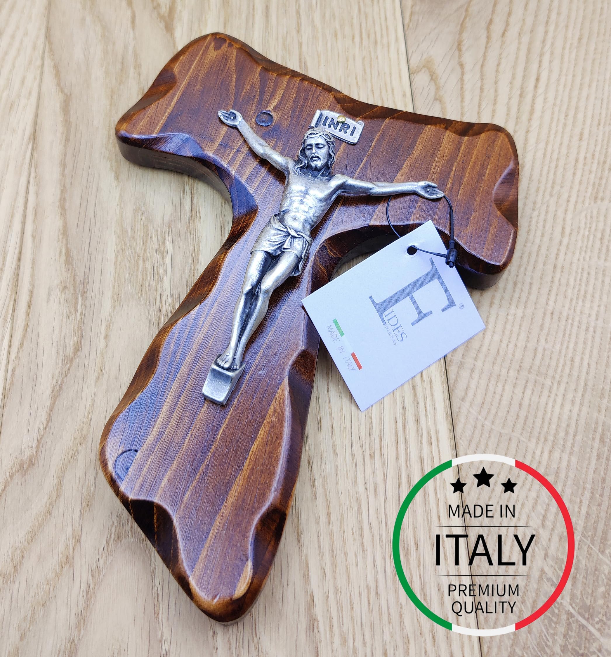 Crucifix Mural Artisanal Made In Italy - Christ Et INRI Plaqué Argent 999 - 16,5 X 9,5 Cm
