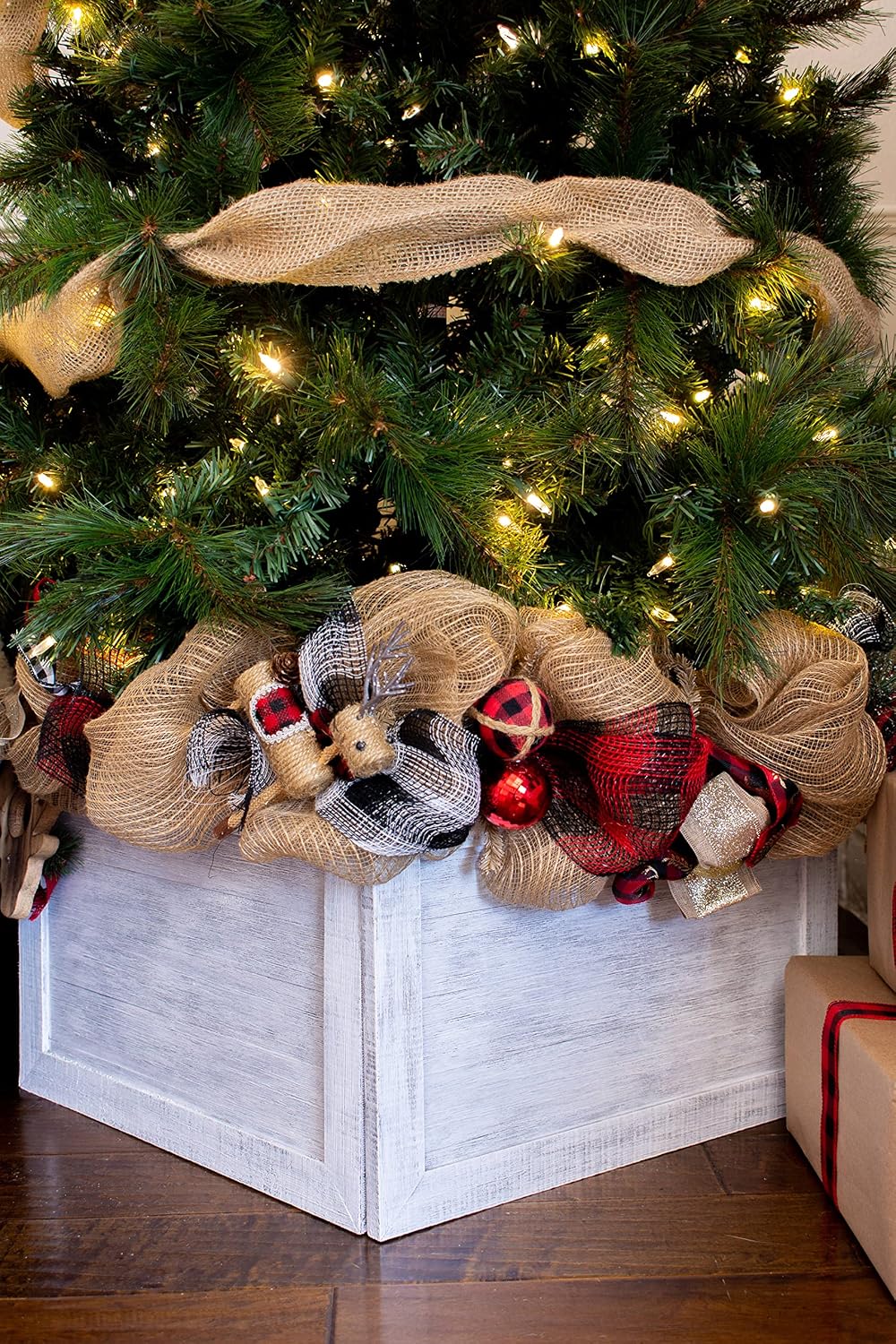 Christmas Tree Collar Box | Wooden Tree Box Collar | White Wash | No X | Farmhouse Tree Box | Christmas Tree Skirt | Rustic | Decorations | Vintage | 22.5" Wide | 4 Sides