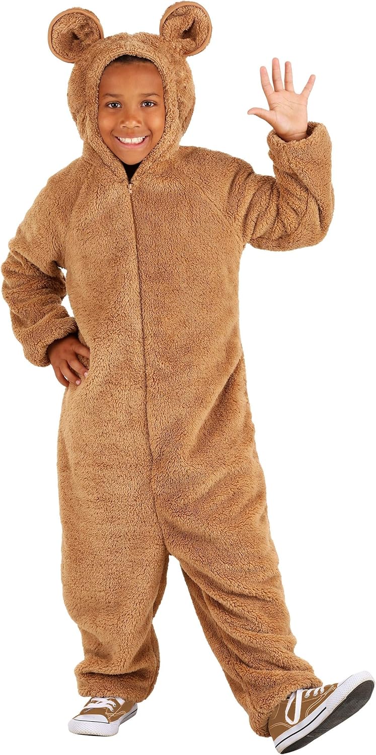 Kids Teddy Bear Costume - Hooded Jumpsuit with Stuffed Tail & Ears