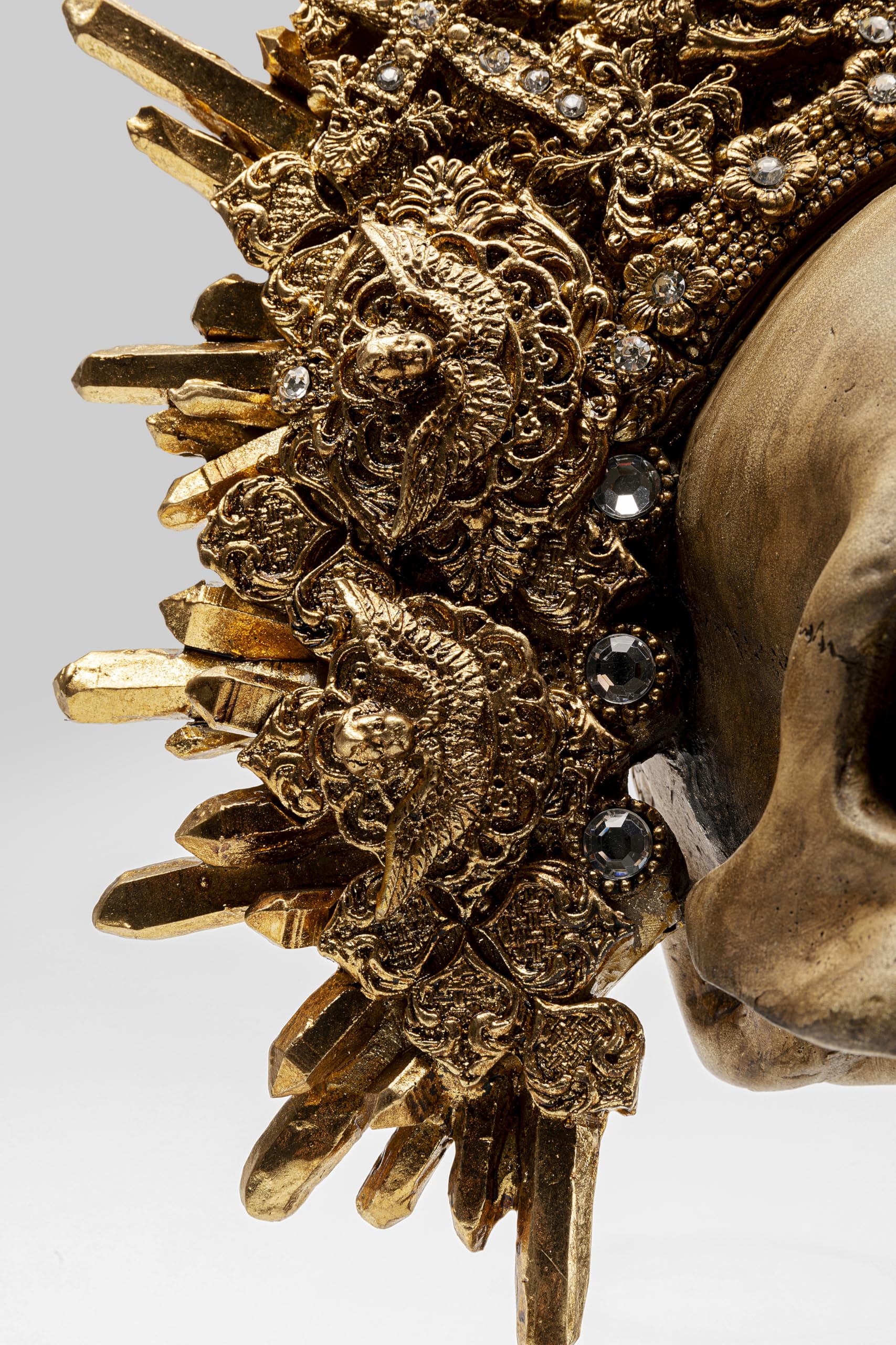 Kare Design figura decorativa King Skull, oro anticato, teschio re, deco soggiorno/cameretta giovani, stile rock/stile/industrial provocatorio, 42x34x20cm (A/L/P)