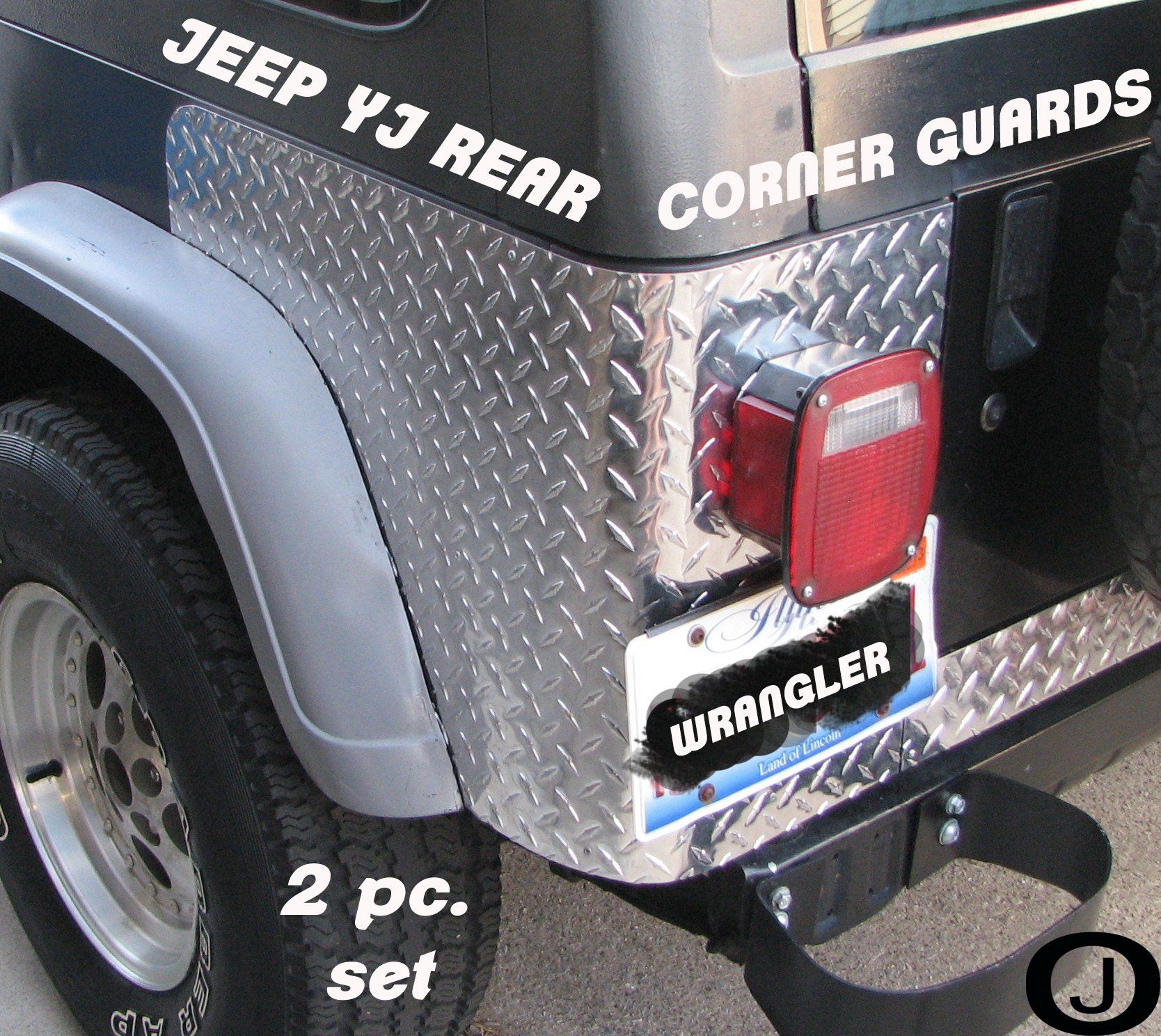 Fits Jeep Yj Wrangler 2 Pc Diamond Plate Rear Body Armor Corner Guard Kit