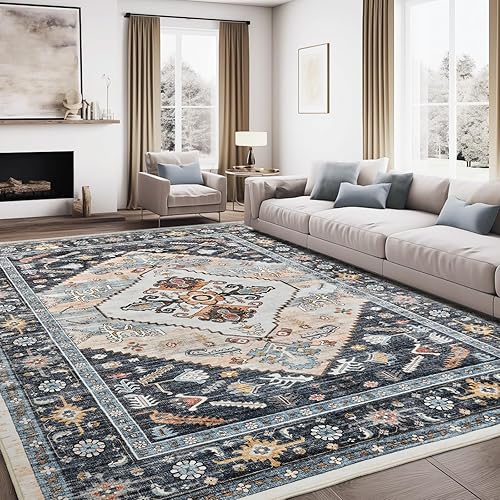Miniatura 21 de Alfombras de área de 8 x 10 pies para sala de estar, vintage lavable con parte trasera antideslizante, resistente a las manchas, alfombra de área