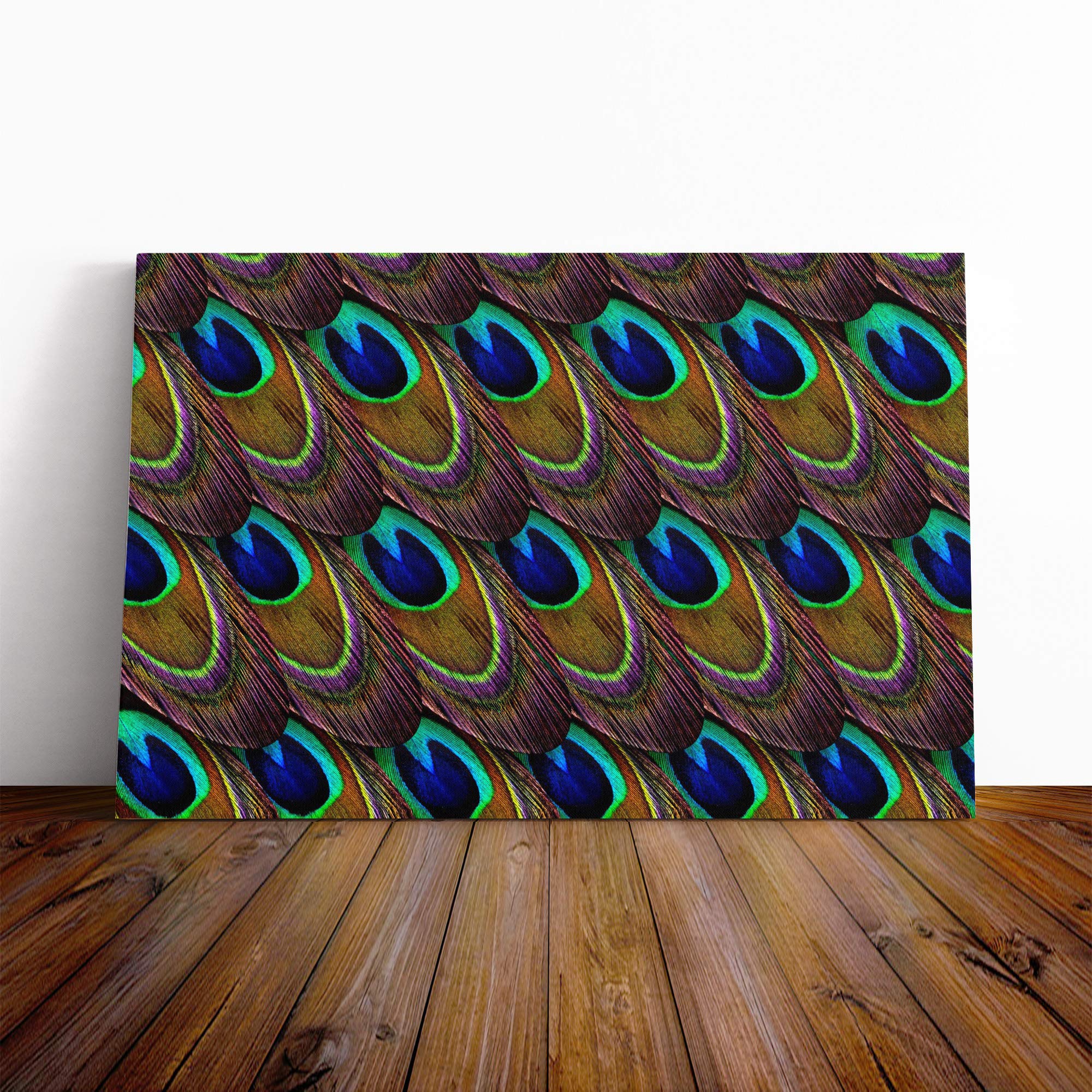 Peacock Feathers (2) Canvas Print | Gallery Wrapped 30mm Frame Wall Art | 24x16 inches | Ready to Hang | Modern Picture | Living Room Bedroom Lounge Office
