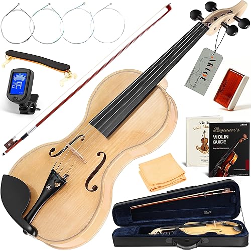 AKLOT 4/4 Full Size Violin: Ergonomic, Stable Tuning, Anti-crack Solid Wood, Premium Ebony, For Beginners, With Hard Case, Tuner, Spare Strings, Bow, Shoulder Rest, Lesson Book, Fingerboard Stickers