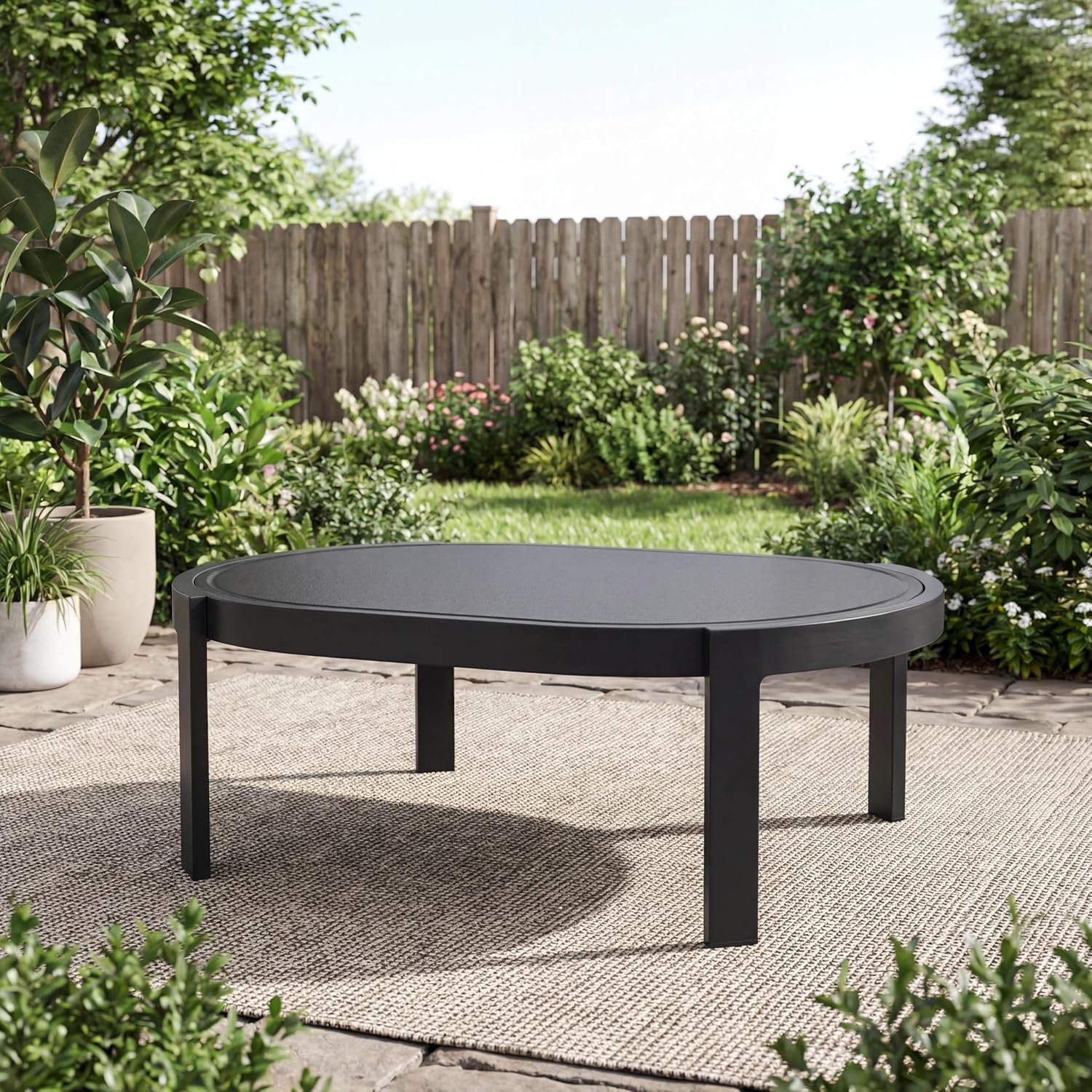Christopher Knight Home Lula Aluminum Outdoor Coffee Table with Tempered Glass Top, Modern Coffee Table for Patio Furniture Set, Weather-Resistant Patio Table with Oval Top, Black