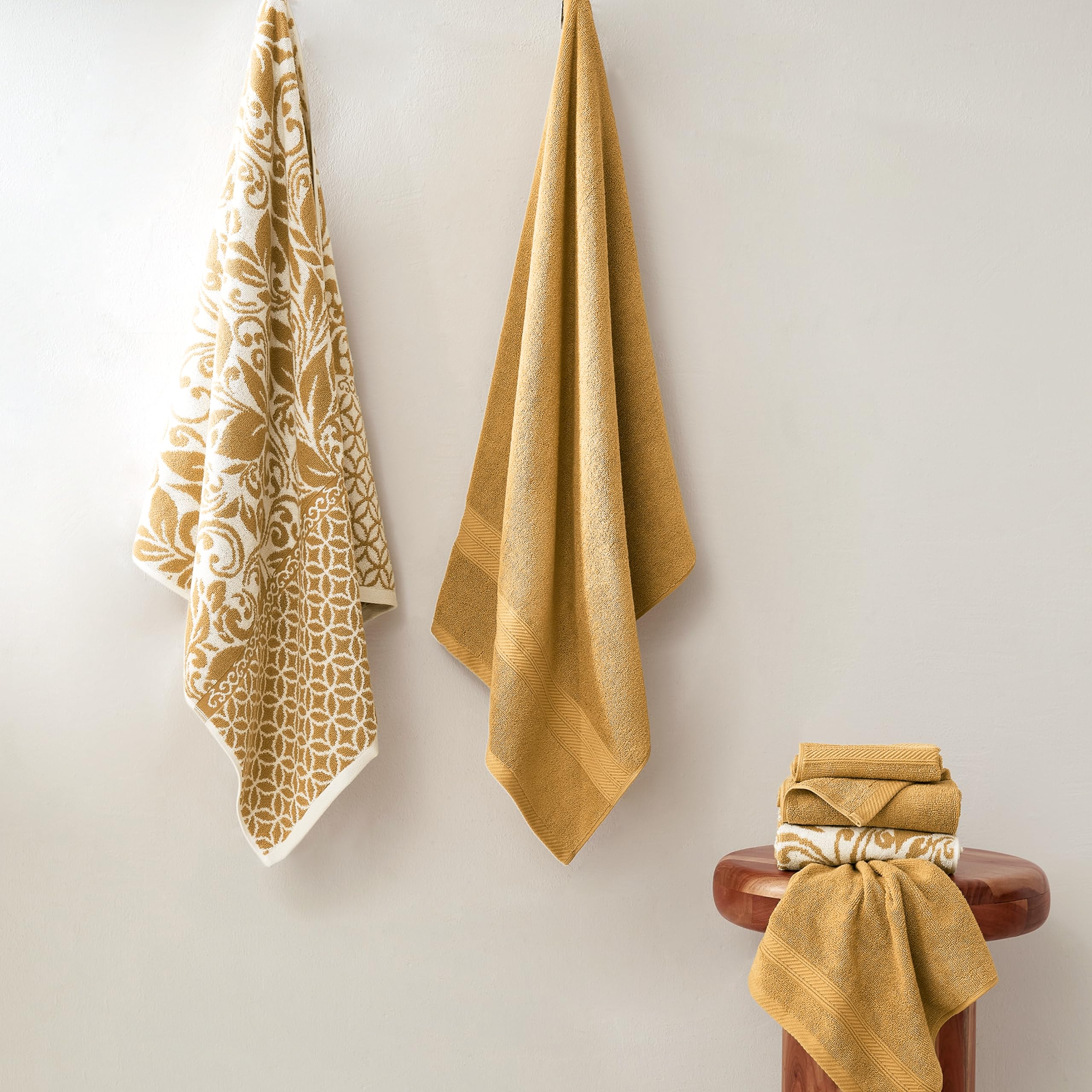 Amrapur Modern Threads Lot de 6 Serviettes Jacquard réversibles en Fil Teint en Fil – Serviettes de Bain, essuie-Mains et débarbouillettes – Super absorbantes et à séchage Rapide – 100% Coton peigné