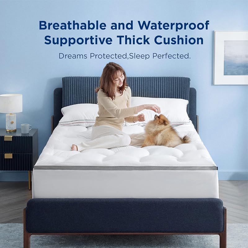Bedsure Cubrecolchón Impermeable 800GSM Protector de Colchón Extra Grueso con Bolsillo de 8-21" de Profundidad, Protector de colchón Ajustado, Cubrecama Suave para Cama