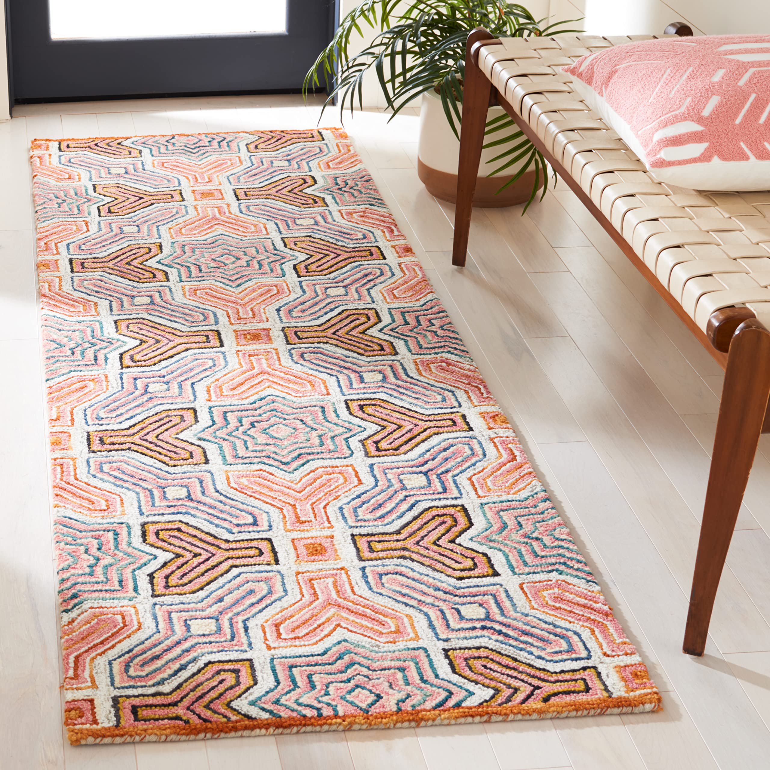 SAFAVIEH Aspen Collection Runner Rug - 2'3" x 9', Pink & Orange, Handmade Boho Wool, Ideal for High Traffic Areas in Living Room, Bedroom (APN260U)