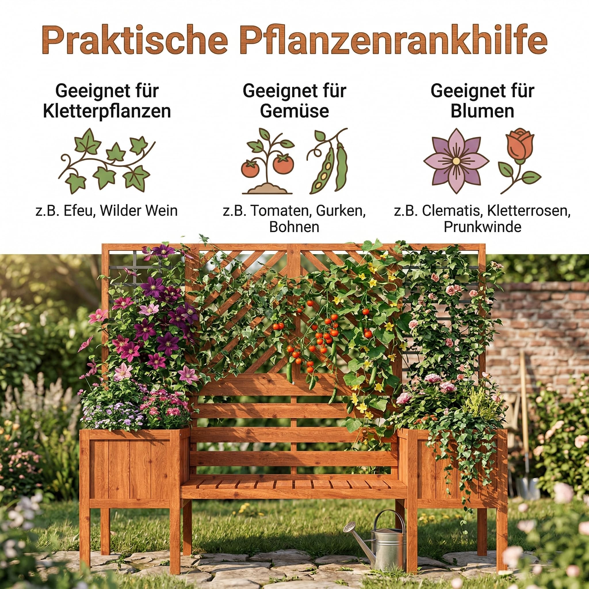 LARFOEK Pflanzkbel mit Sichtschutz, Pflanztopf mit Spalier Als Rankhilfe,  Blumenkasten mit Viel Platz, Pflanzkasten fr Hof, Garten, Terrasse,  Pflanzgef aus Holz, 170 X 42 X 145 cm: Amazon.de: Garten