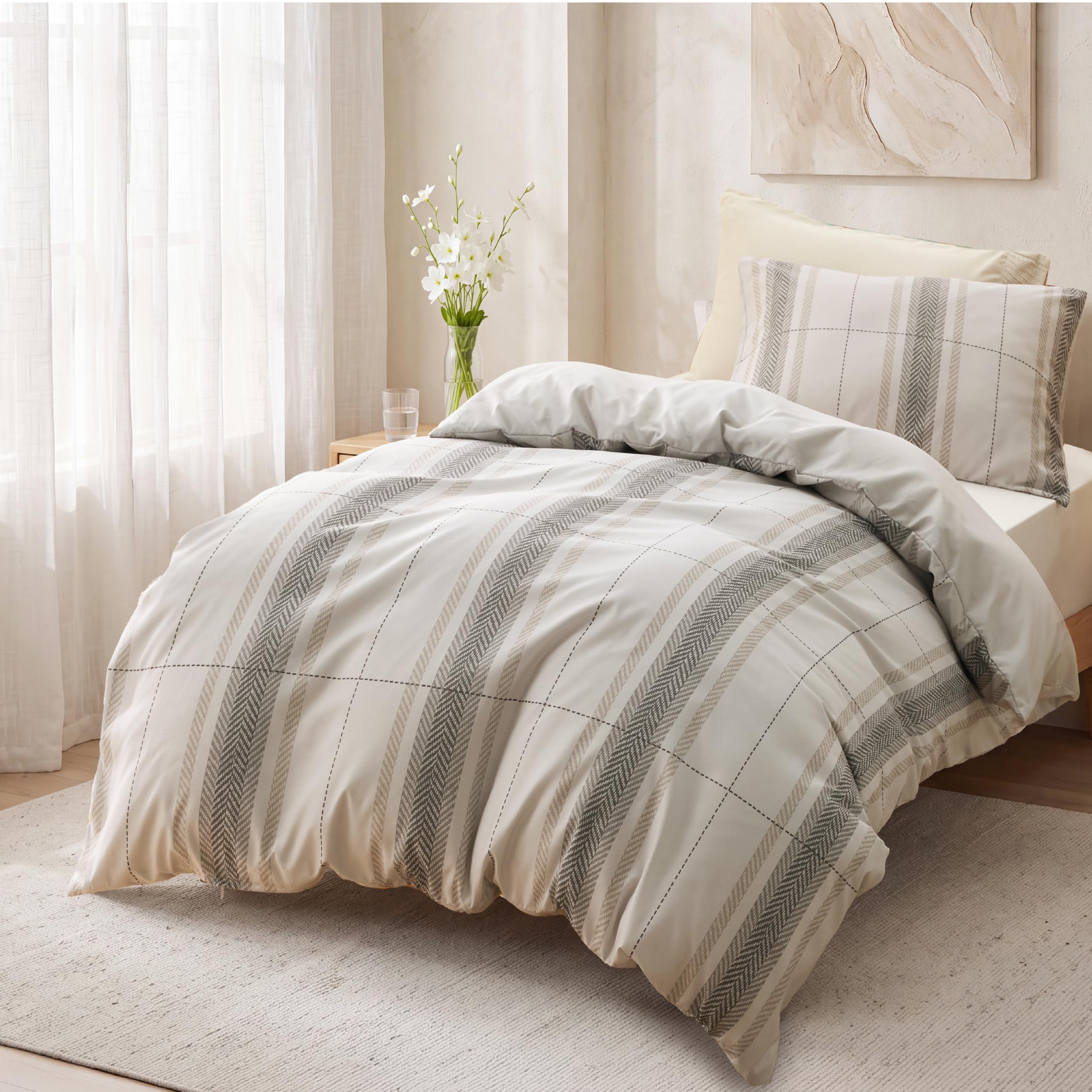 Bedsure Single Duvet Cover Set - Microfiber Reversible Bedding, Grey