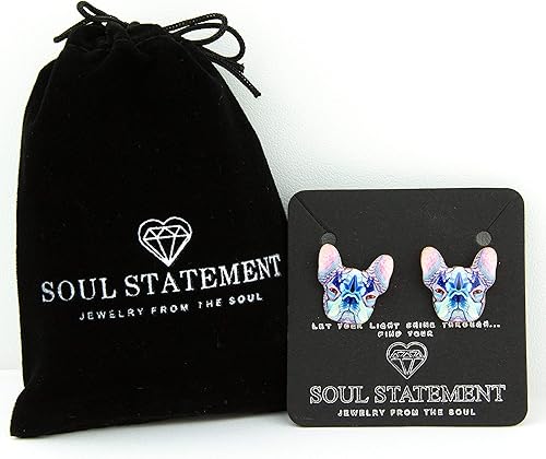 Miniatura 3 de Aretes Bulldog francés aretes de perro para mujeres y madres perros, estampado de esmalte colorido, Metal