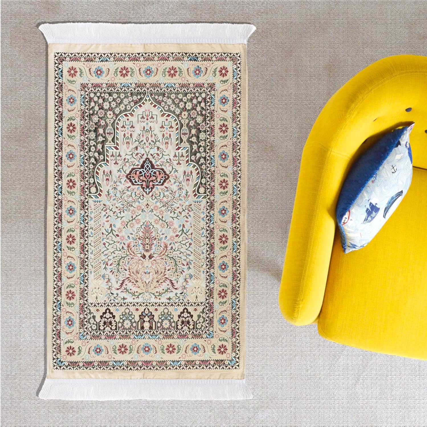 Islamic Prayer Rug, Thick Ramadan Gift - Pocket Mat for Men & Women, Muslim Gifts (Powder)