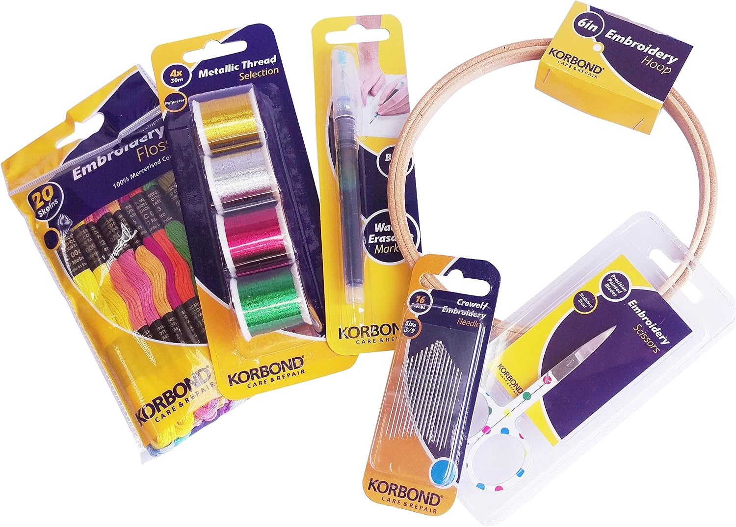 Korbond Embroidery Hoop, Other, Multi-Colour, 6 Inch + Needles & Thread