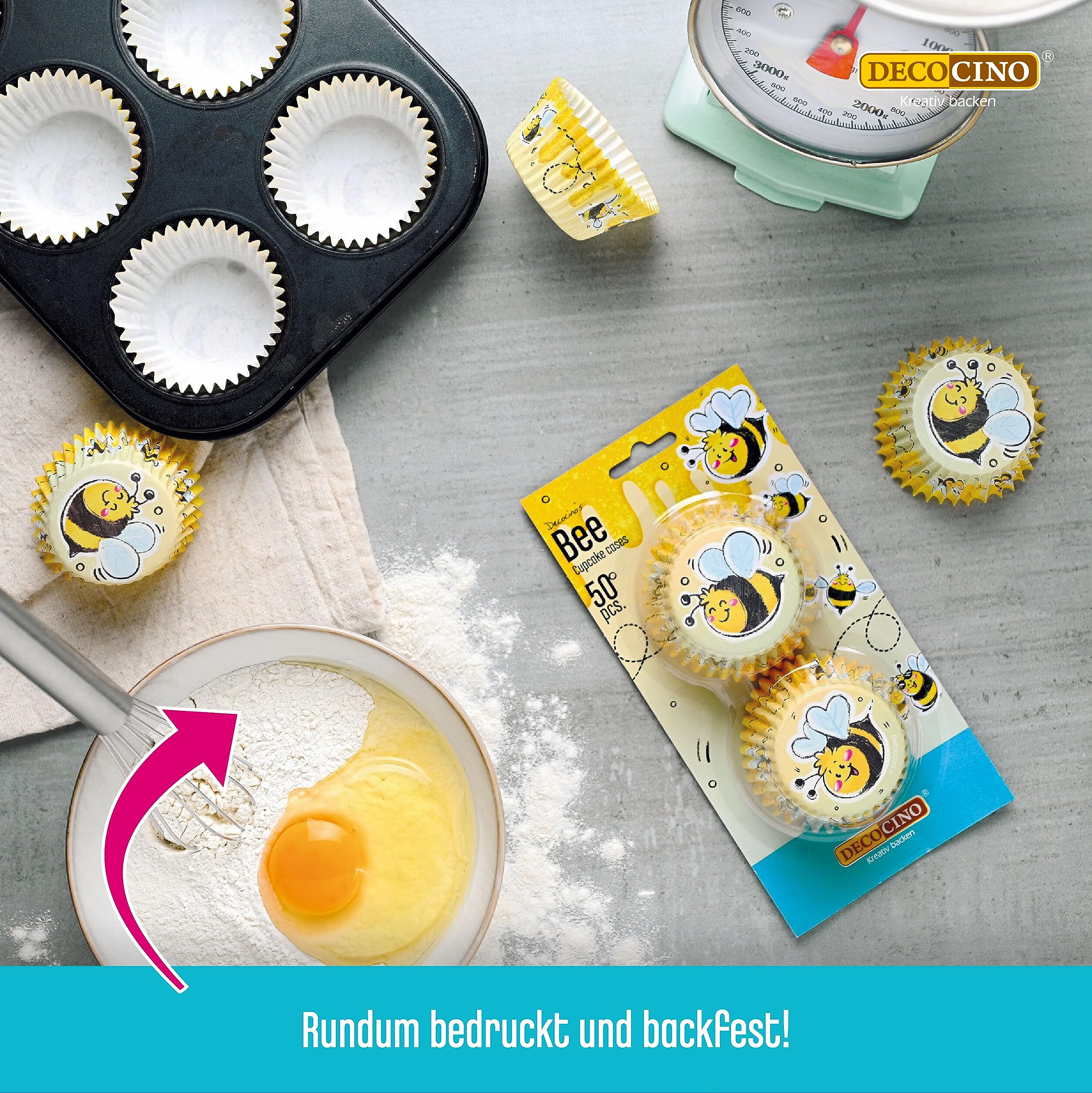 DECOCINO Foremki do Muffinek Pszczół (50 Szt.) - Dekoracja Babeczek na Urodziny i Imprezy w Ogrodzie