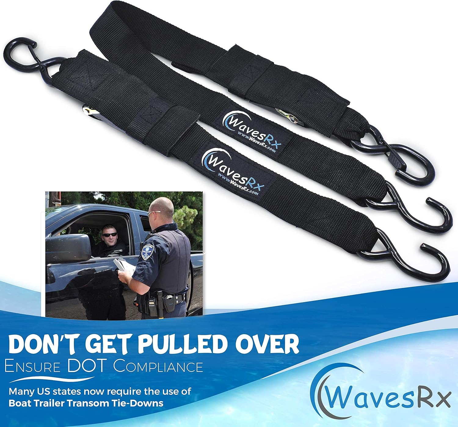 WavesRx Boat and Jet Ski Trailer Adjustable Tie Down Straps with Quick Release Buckle (2PK) | 48" (120 cm) | 1,200 lb (550 kg) Capacity Ensures Safe DOT Compliant Transportation of Your Watercraft : Sports & Outdoors