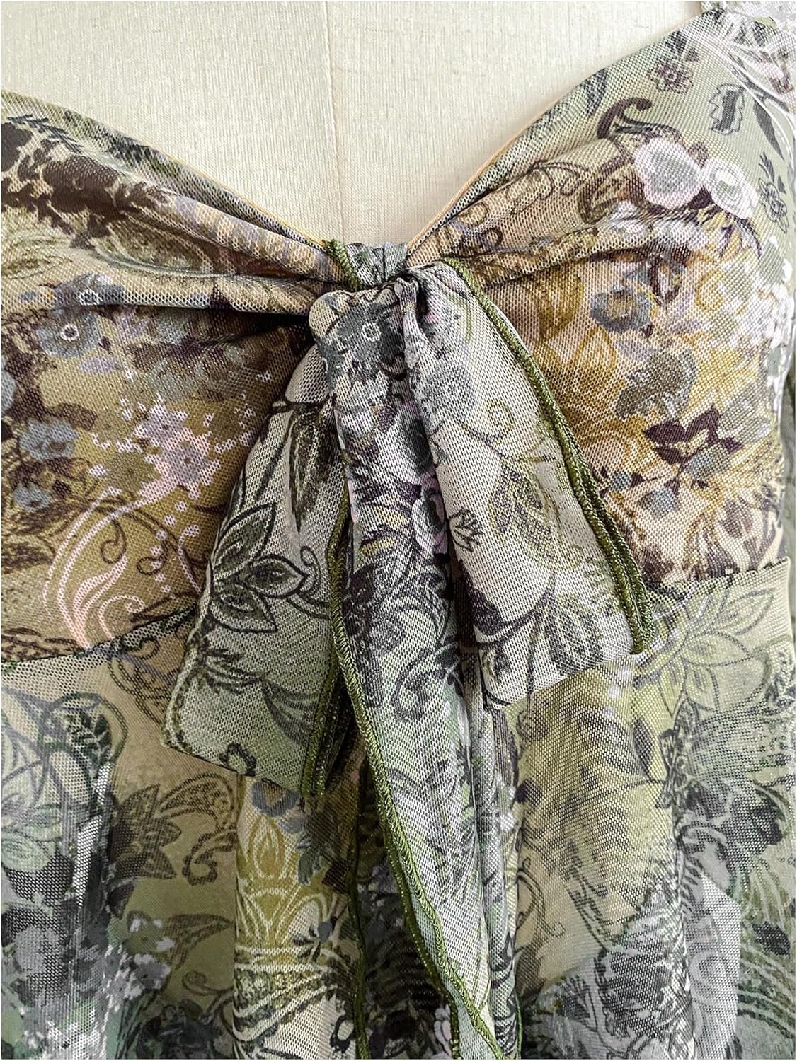 Milumia Women's Sweetheart Neck Long Bell Sleeve Shirt Top Tie Front Ruffle Hem Babydoll Tops - Image 5