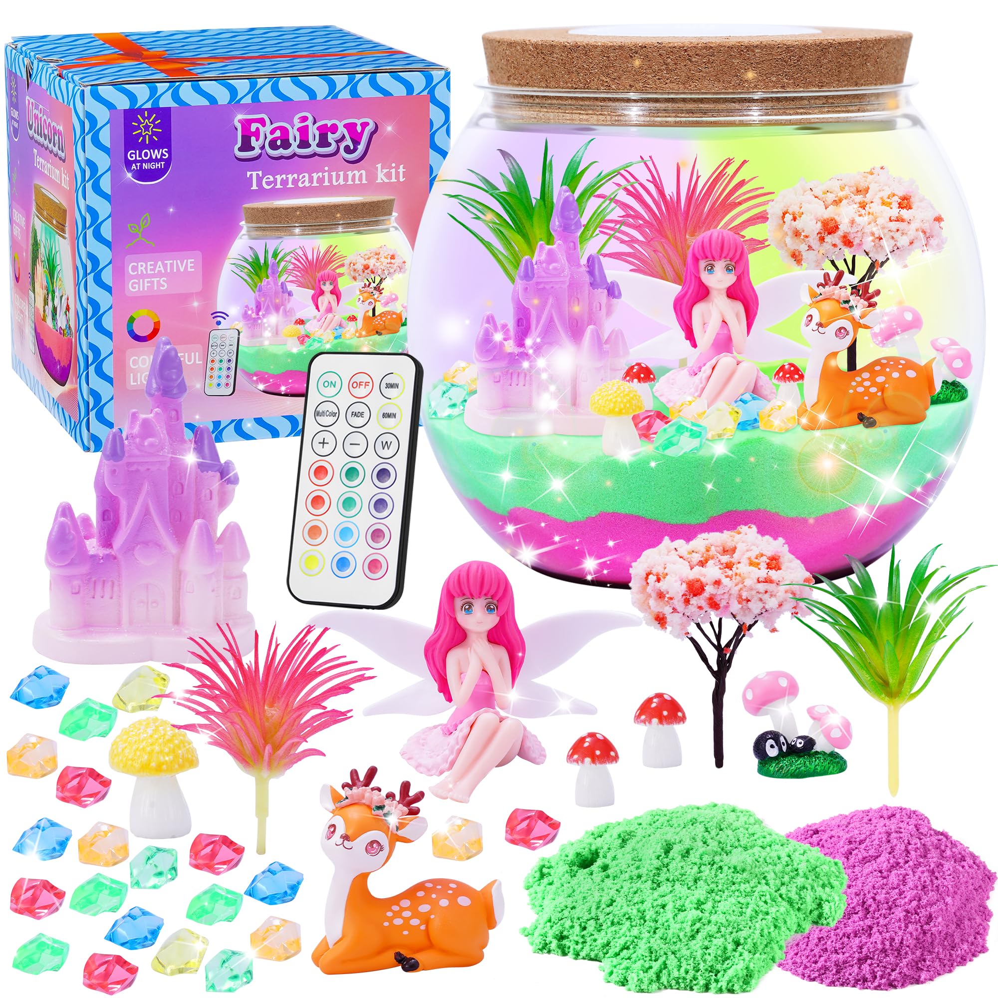 Hannstar Fairy Garden Kits for Kids - Light Up Terrarium kit Birthday Gift for Girls Ages 4 5 6 7 8 10 12 Years Old - Creative Garden Toys for Girls -
