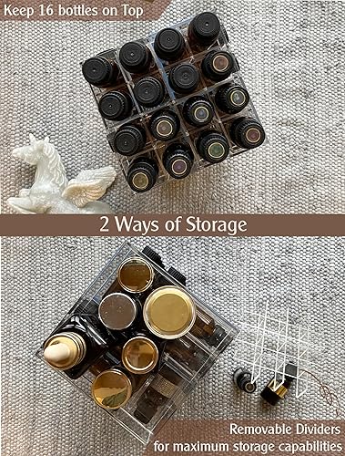 Miniatura 3 de JEREVER Estante de almacenamiento de aceite esencial, organizador de torre giratorio, soporte de exhibición acrílico transparente para 64 botellas,