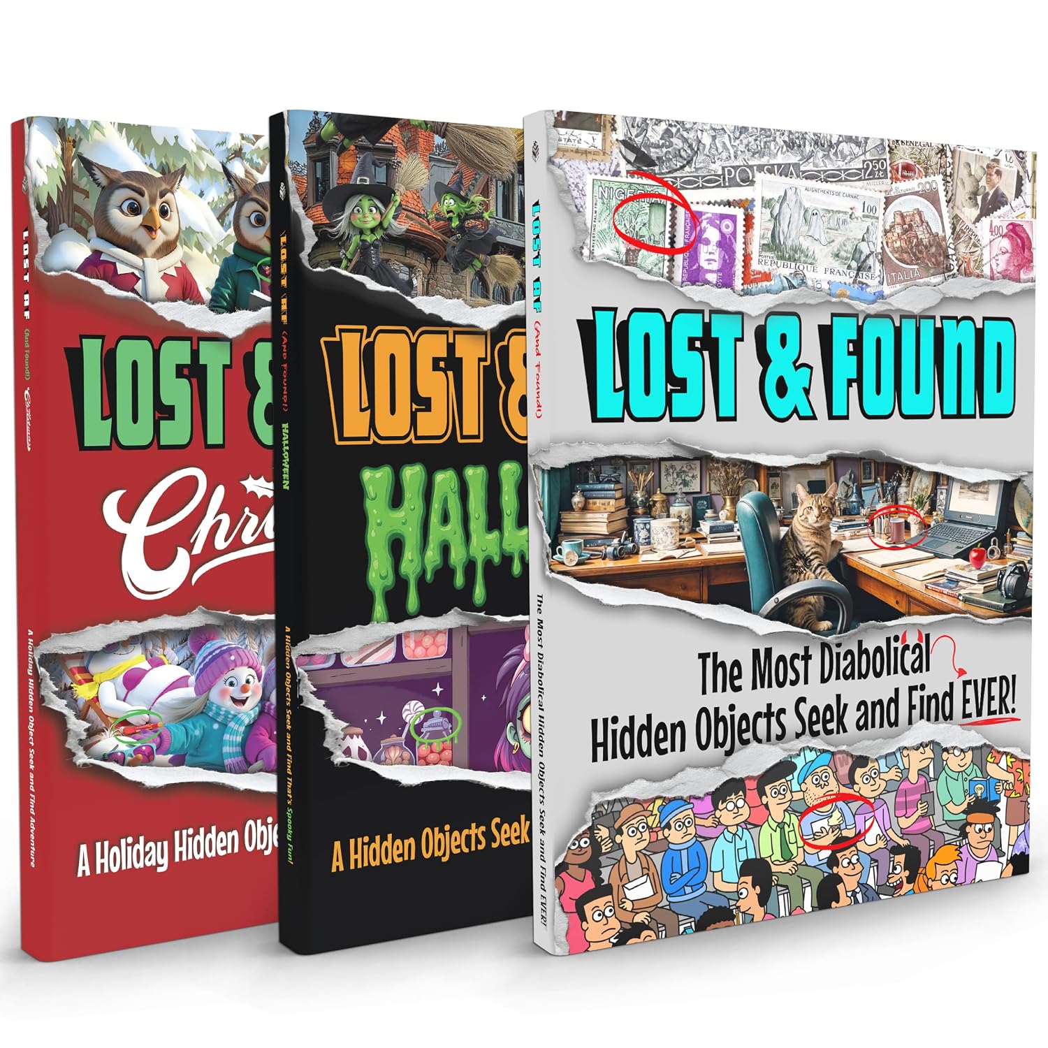 Lost And Found: Hidden Object Seek and Find Puzzle Books (Classic + Halloween + Christmas)      Product Bundle