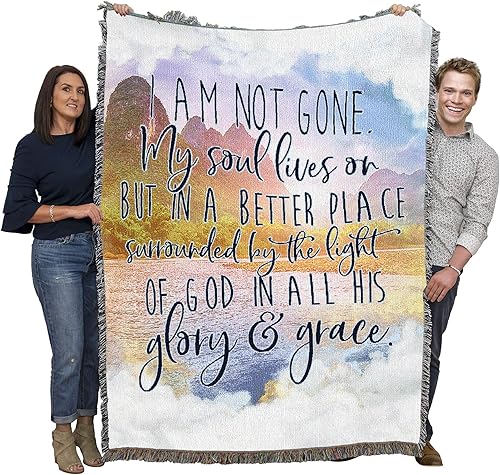 Manta con texto en inglés "I Am Not Gone My Soul Lives On Blanket Lake - Tapiz de regalo de duelo de condolencias, tejido de algodón, fabricado en
