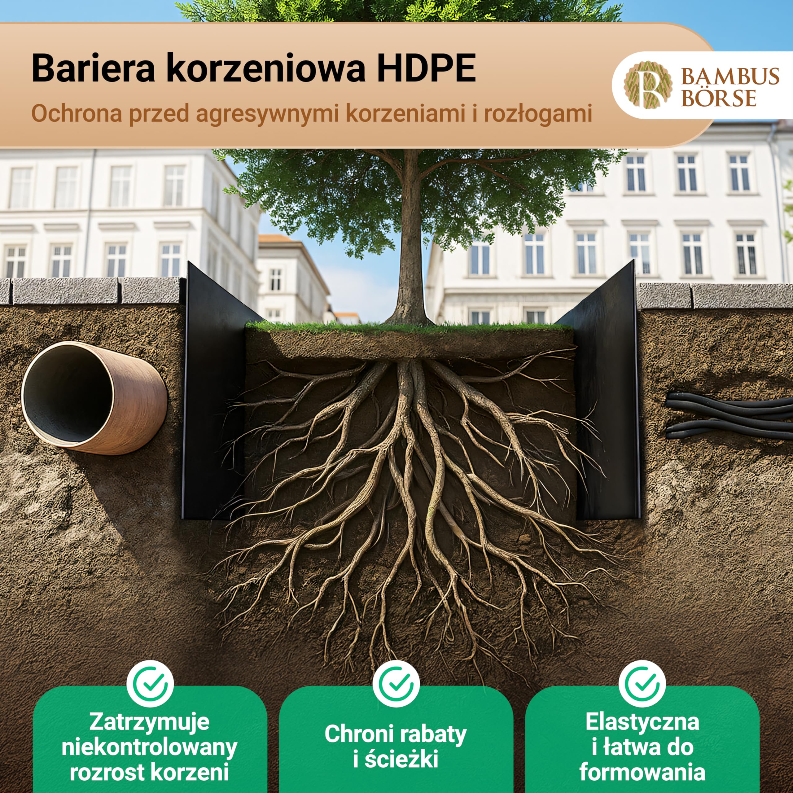 Ogranicznik korzeniowy Bariera kłącza grubość 2 mm, wysokość 100 cm, długość 5 metrów