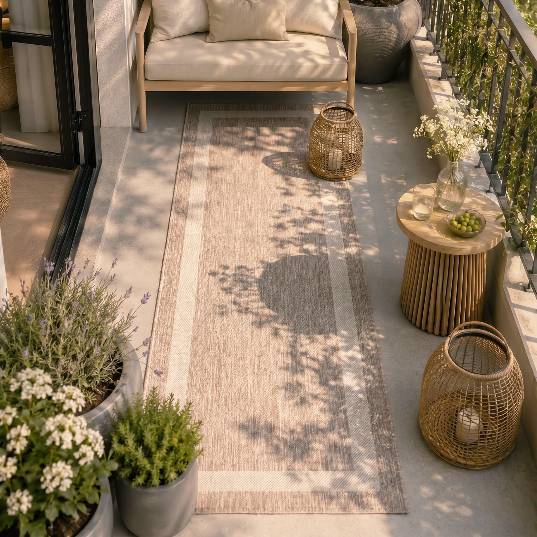 FRAAI | Home & Living Dywan na balkon - Sierra Border Beżowy/Kremowy - Wodoodporny - Polipropylen - Taras - Dywan