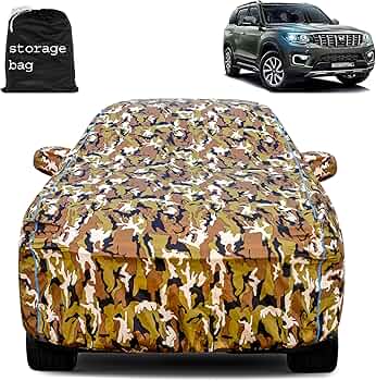 AUTOMOZEXO Mahindra Scorpion Car Cover for All Weather Protection with Mirror Pocket Inner Cotton Layer Triple Stitched Waterproof Cover Adjustable Be...
