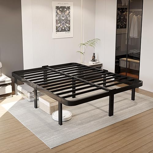 Miniatura 1 de Enyu&You Marco de cama matrimonial de 14 pulgadas, marco de cama de plataforma duradera, marco de cama de metal antideslizante, no necesita somier,