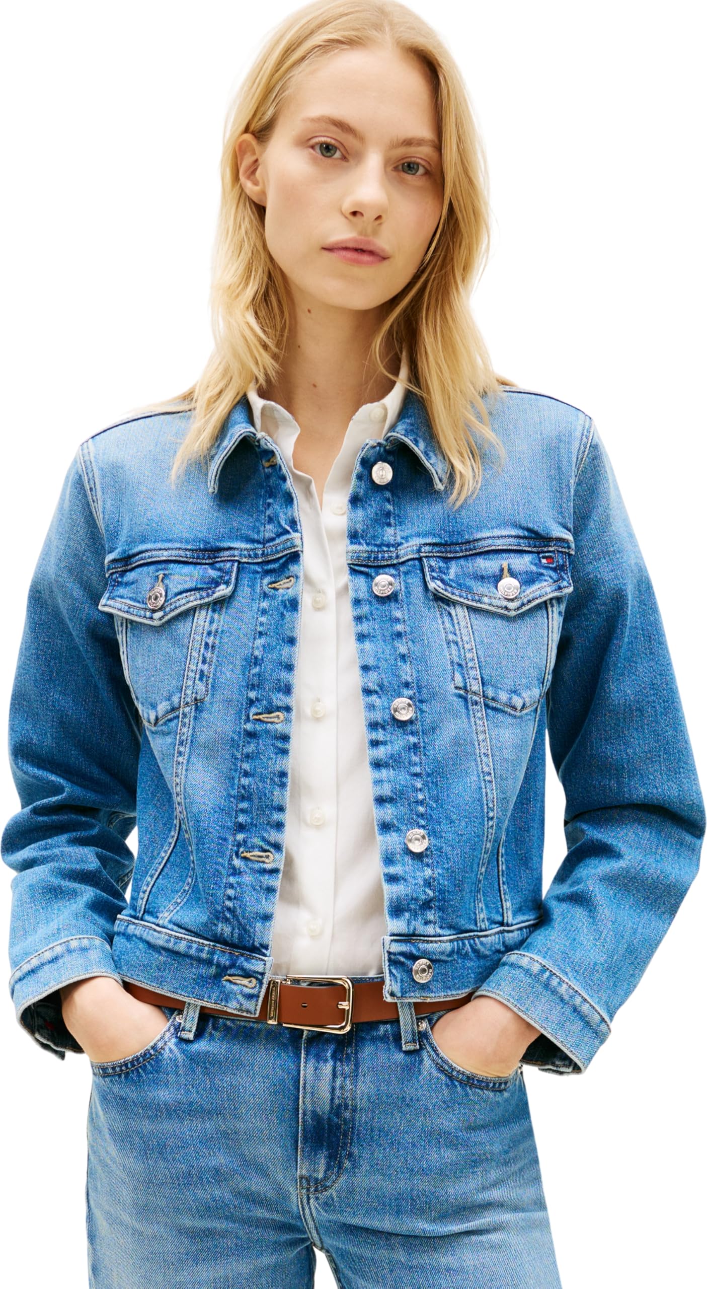 Tommy Hilfiger Women's Finn Flag Embroidery Slim Denim Jacket