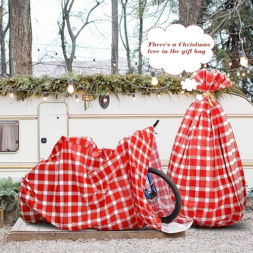 Miniatura 6 de Teling 2 bolsas de regalo de bicicleta jumbo de 80 x 60 pulgadas, bolsas de regalo de plástico extra grandes para regalo de Navidad pesado y grande