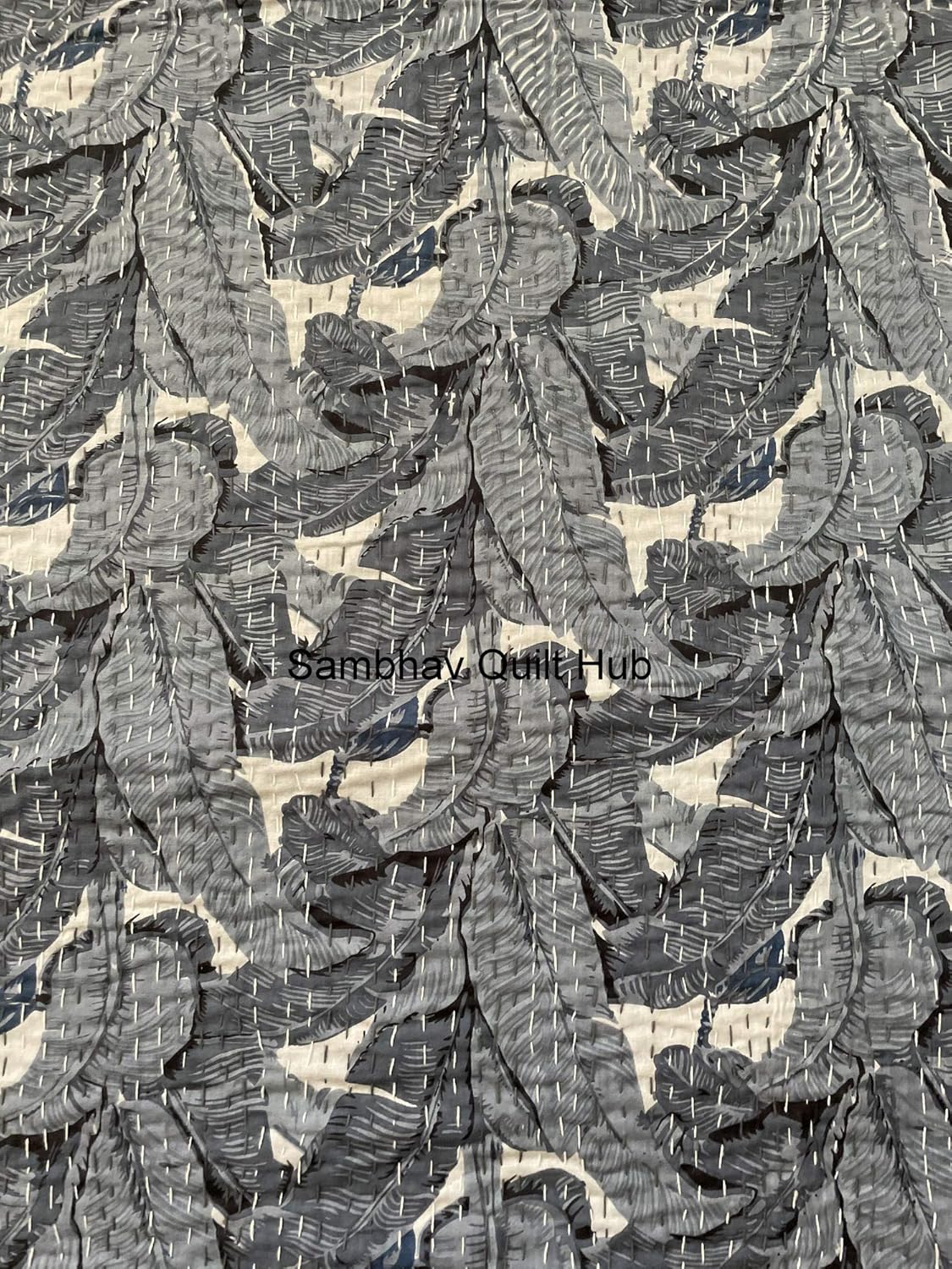 New Fresh Leaves Tropical Handmade King Kantha Floral Monstera Plant Banana Leaves Pattern Printed Kantha Quilt Bohemain Boho Hippie Bedding Throw Blanket (Queen/King 90X108 inch)