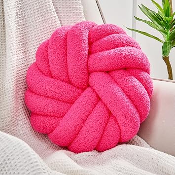 Uvvyui Knot Pillows, 14 Inch Decorative Throw Pillows Round Pillows Cushion, Soft Handmade Knotted Ball Pillow Plush Cushion Home Decor for Bed Couch Living Room Rose Red, 14 Inch