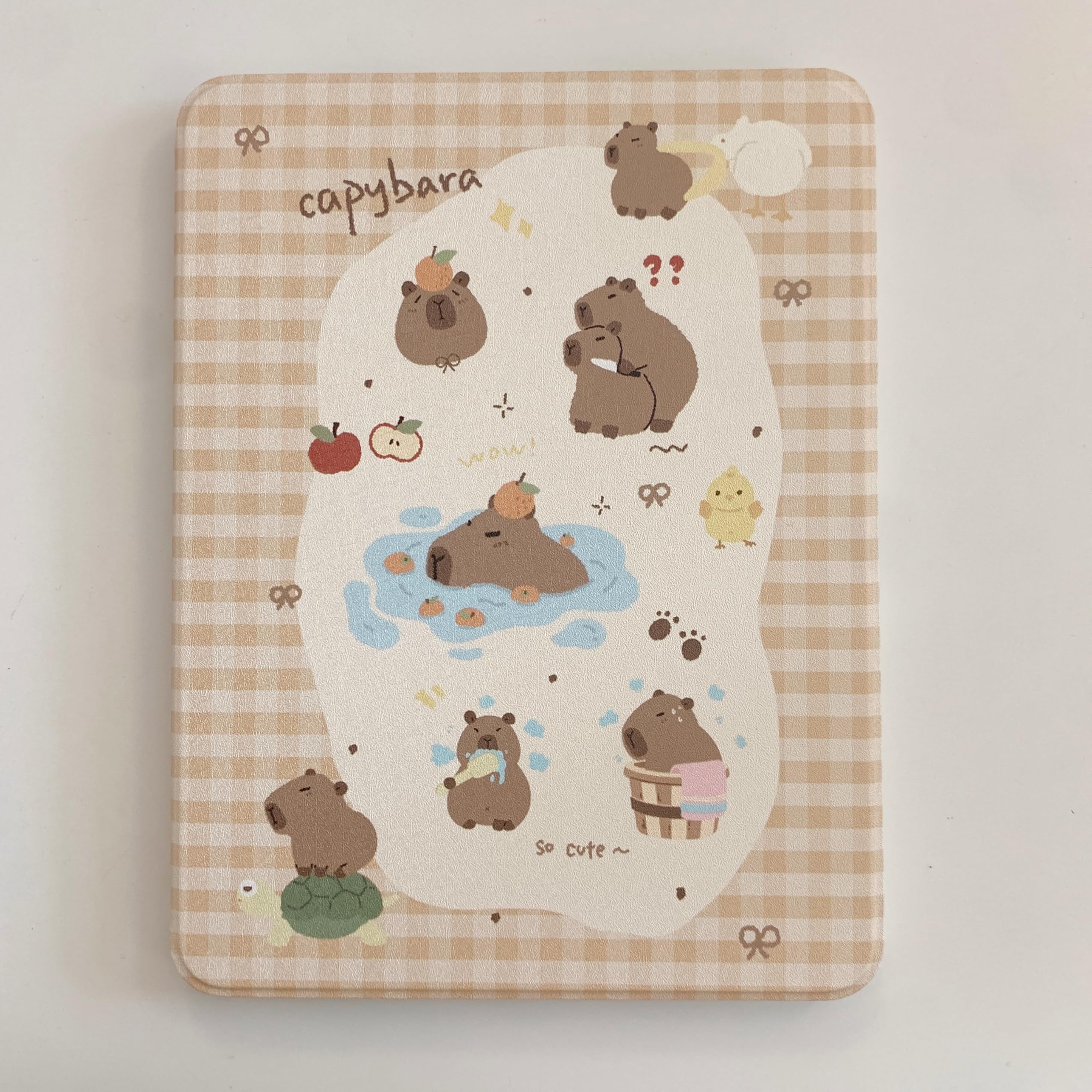Hard Leather Swivel Adjustable Kickstand Folio Case for Apple Capybara Animal Yellow Checks Fun Funny Hot Cute Lovely Adorable Kids Girls (for iPad 10
