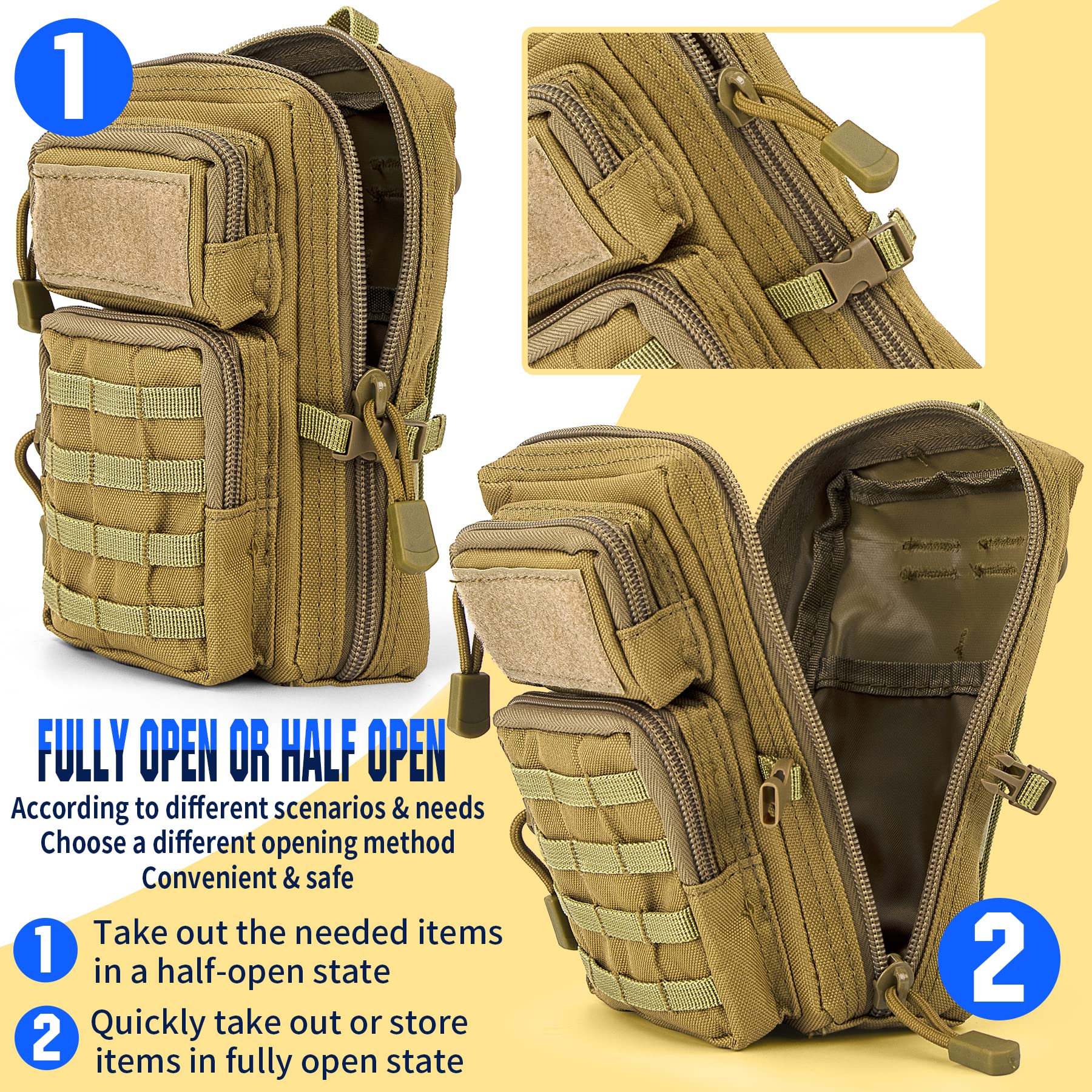 bvya Taktyczna torba użytkowa Molle EDC kompaktowa torba na narzędzia, mini torba na talię, plecak, etui na telefon z naszywką z flagą