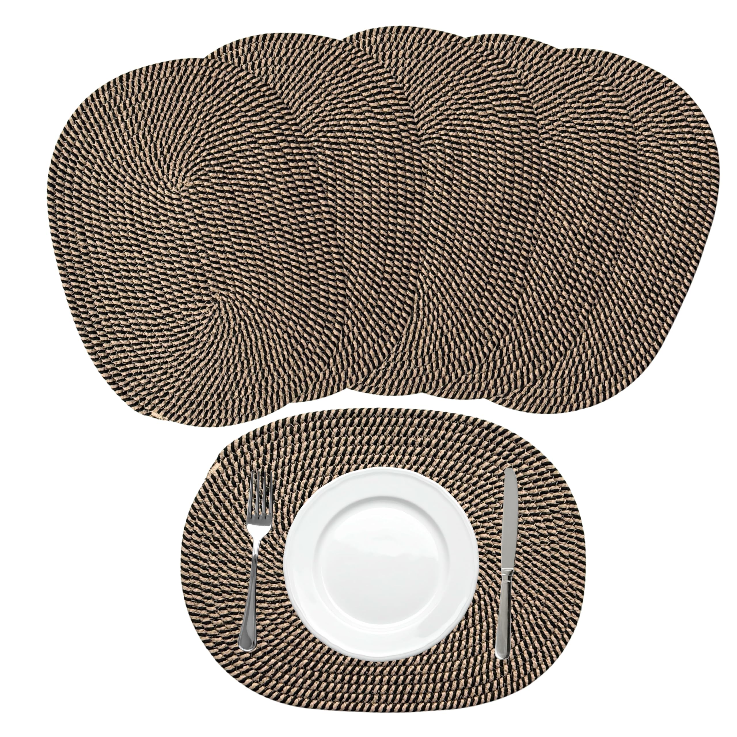 Breezy Nest Cotton Rope Oval Placemats 40 x 30 cm – Woven Table Mats for Dining Table – Neutral Kitchen Placemats Set – Modern Home Table Decor (6, Twister)