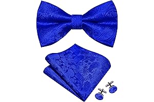 Royal Blue Paisley Bow Tie Set for Men- Pocket Square & Cufflinks
