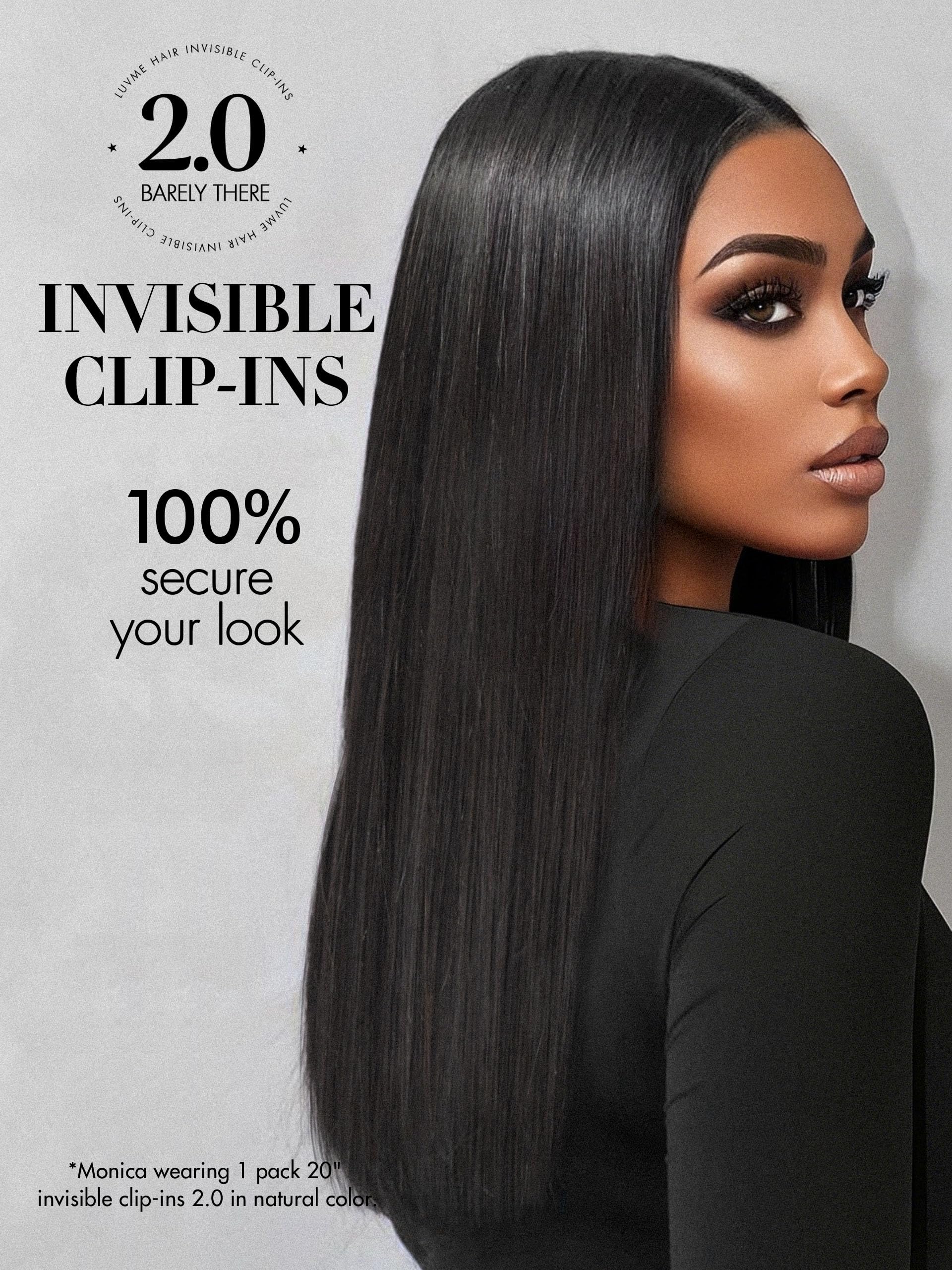 LUVME Invisible Clip in Hair Extensions,16 Inch 2 Pack 220g 12pcs Silky Straight Invisible Clip ins Hair Extensions Human Hair Natural Black Hair for Women