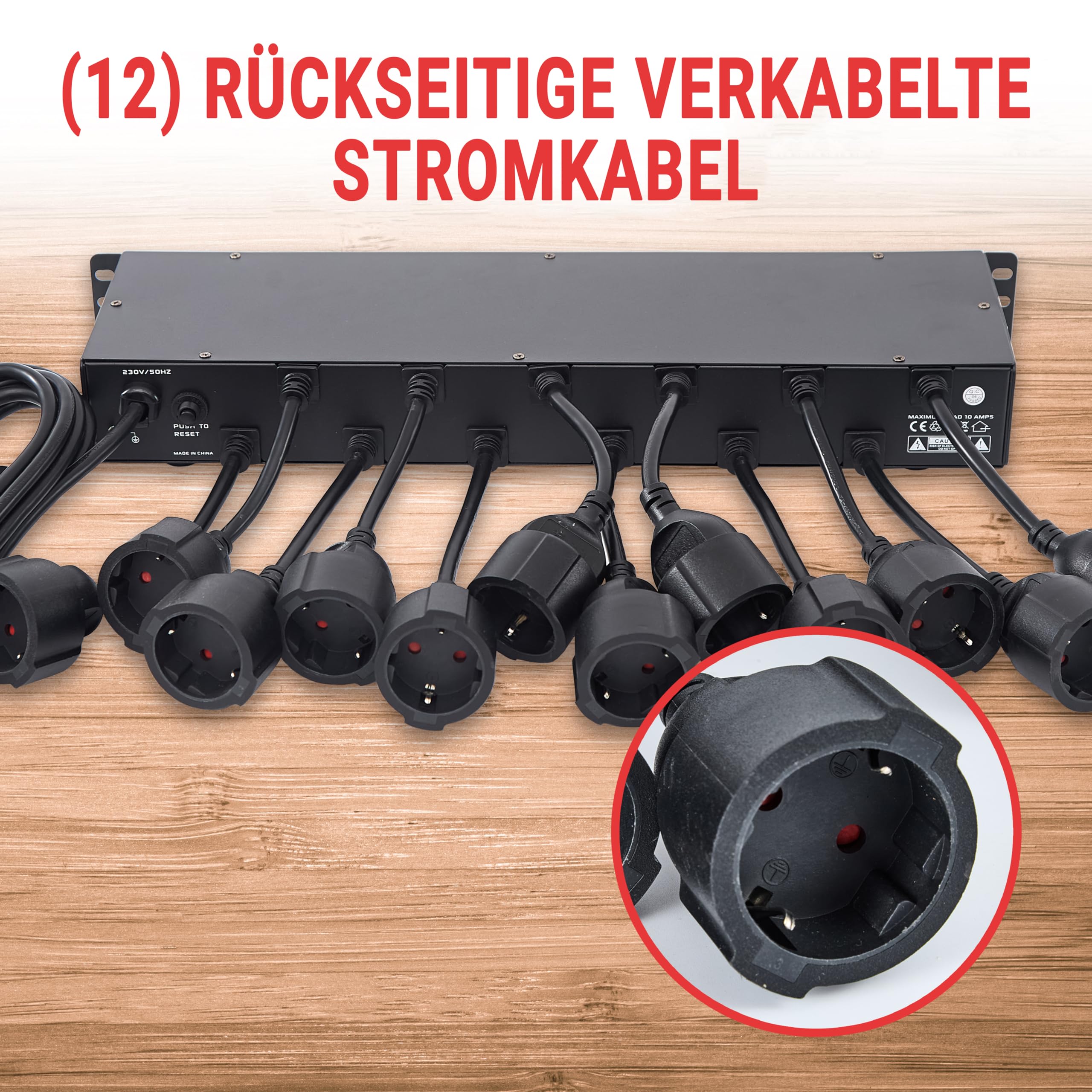 Pyle Steckdosenleiste, 15 Fach- Mehrfachsteckdose, 1U 19 Zoll Rack-Montage in Netzwerkschrank, USB Anschluss, 3,5m Kabel, Schaltbarer Verteilerleiste für Studio, Bühne, Werkstatt