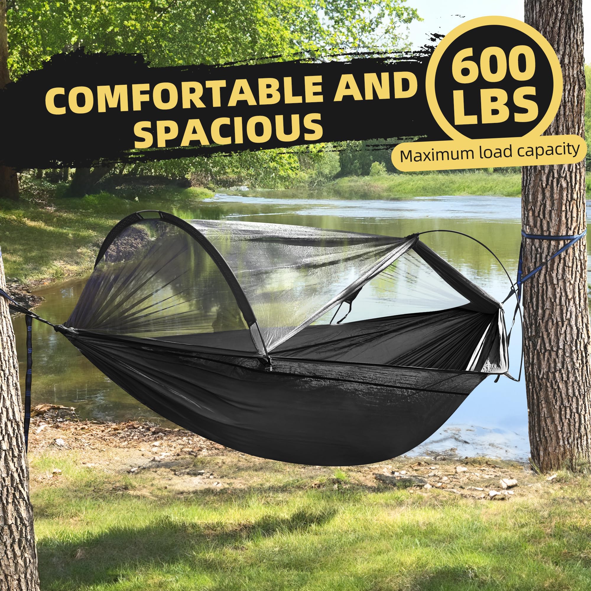Hamaca ultraligera para acampar para 2 personas, hamaca portátil colgante de viaje de 600 libras, nailon de paracaídas duradero, fácil de instalar y empacar para mochileros, senderismo, patio 5