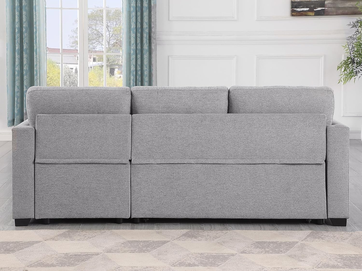 BEEY Convertible Sleeper Sofa Bed, 82" Small Sectional Sofa with Storage Chaise for Small Spaces, L Shaped Couch with Pull Out Bed for Bedroom, Living Room (Light_Grey)