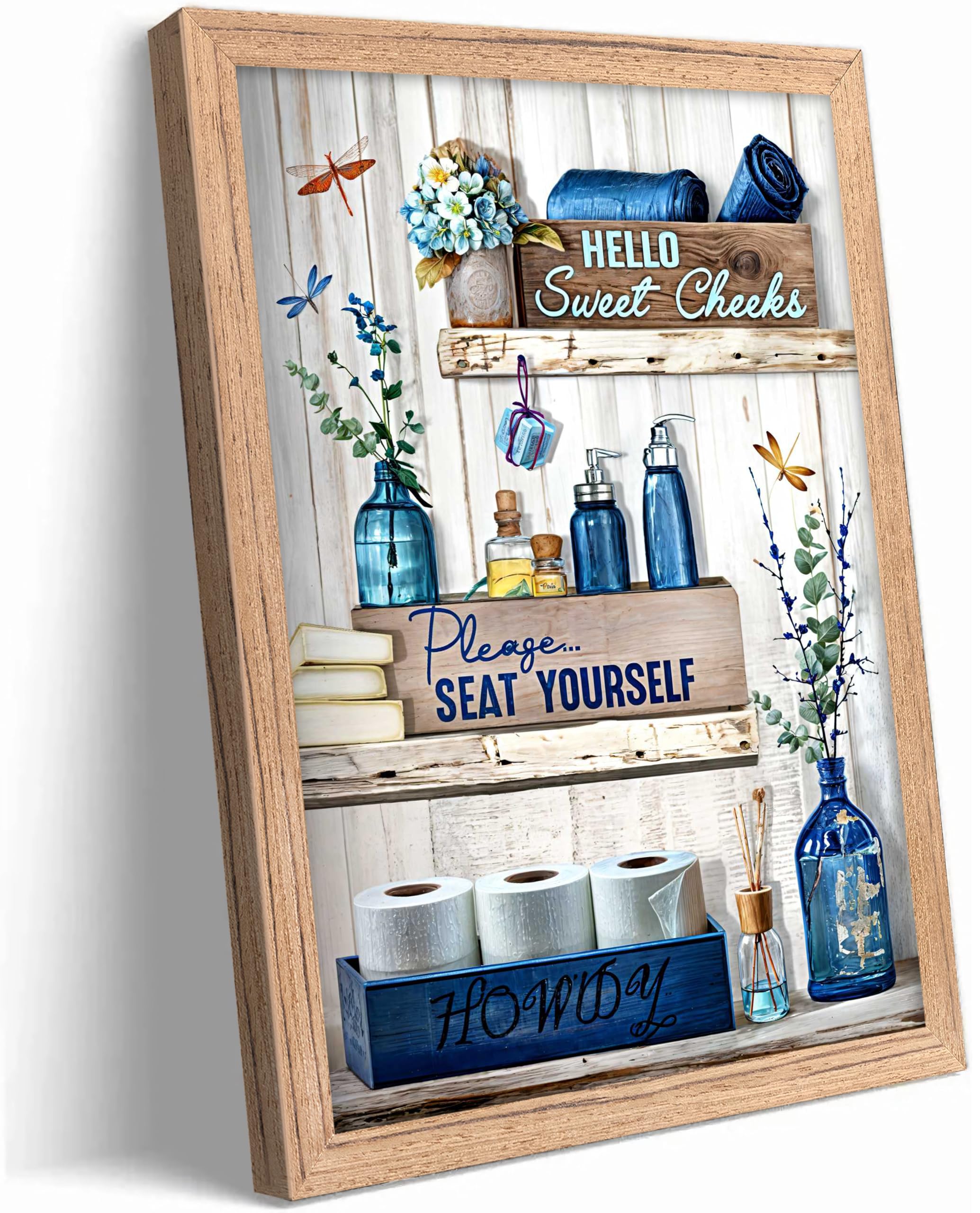 Framed Farmhouse Bathroom Canvas Wall Art Brown Rustic Cotton Flower Painting Picture Wall Decor Modern Relax Soak Unwind Sign Poster Print Artwork for Living room Restroom Home Decoration — view 11