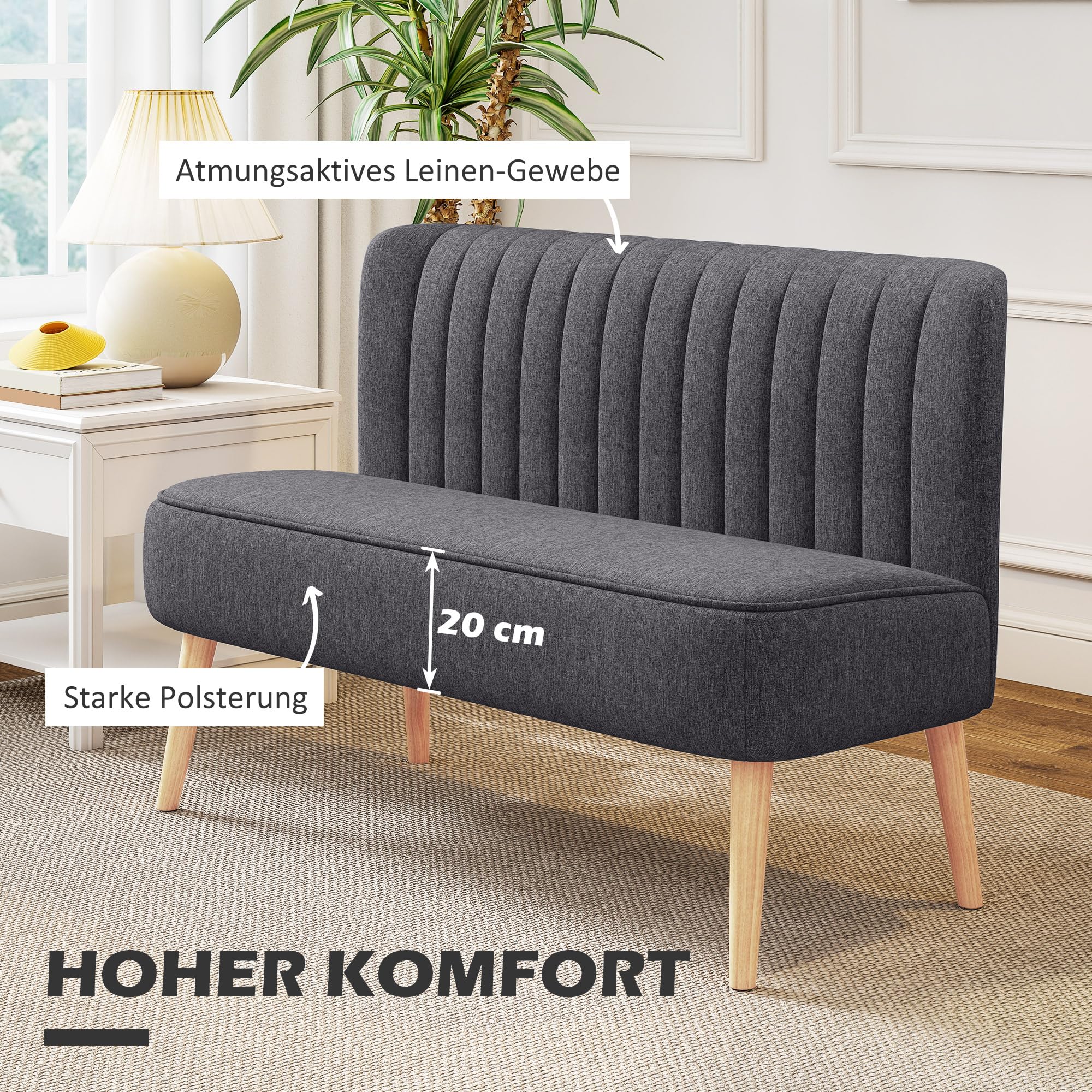 HOMCOM Sofa 2 Sitzer Couch mit Leinen-Optik Dunkelgrau 117 x 56,5 x 77 cm | Kleine Loveseat, Modern Polstersofa, für Wohnzimmer, Schlafzimmer, Kleinen Raum