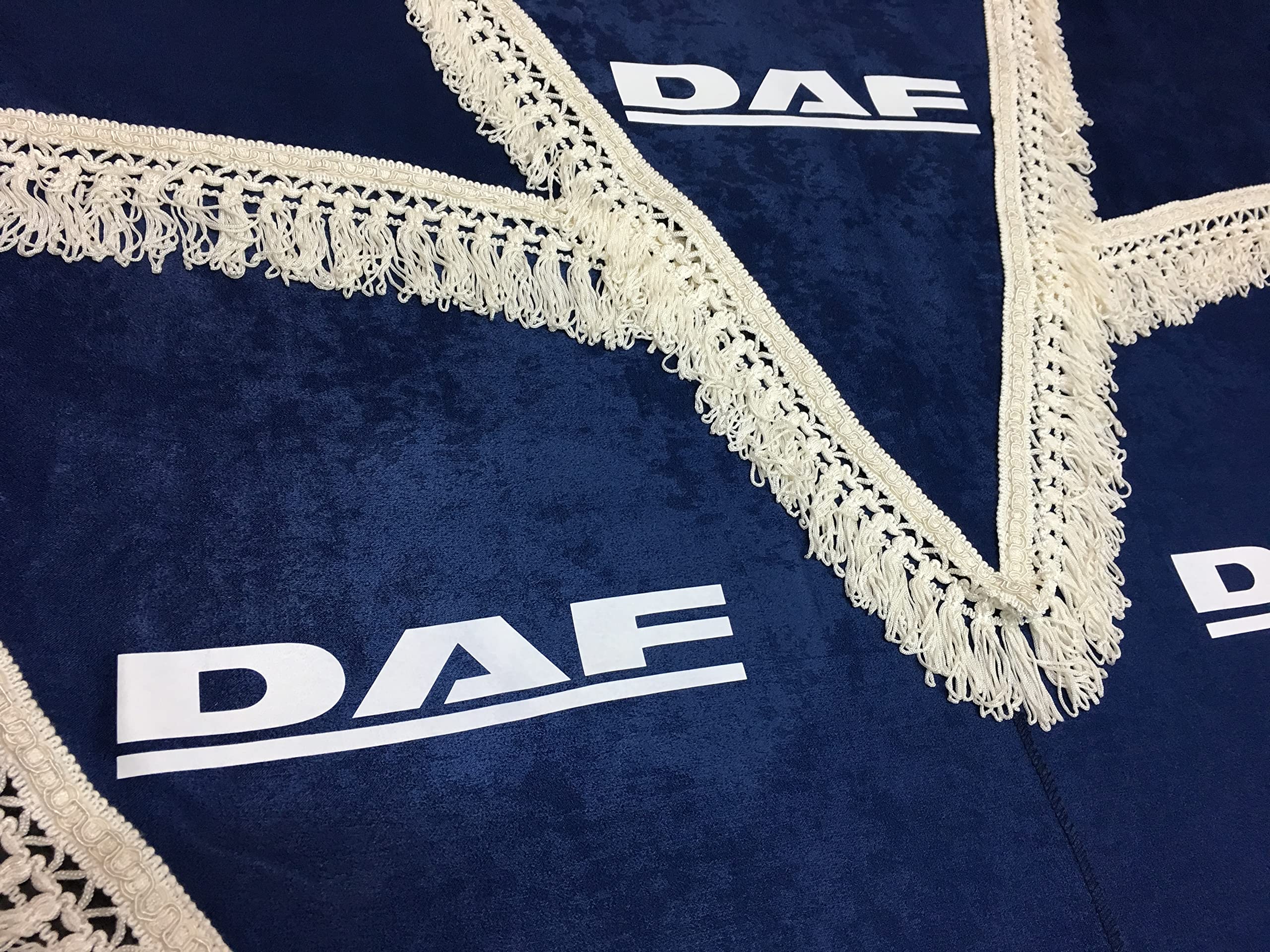 Rideaux décoratifs Sertplas pour camion avec frange. Avec logo DAF. BLEU.