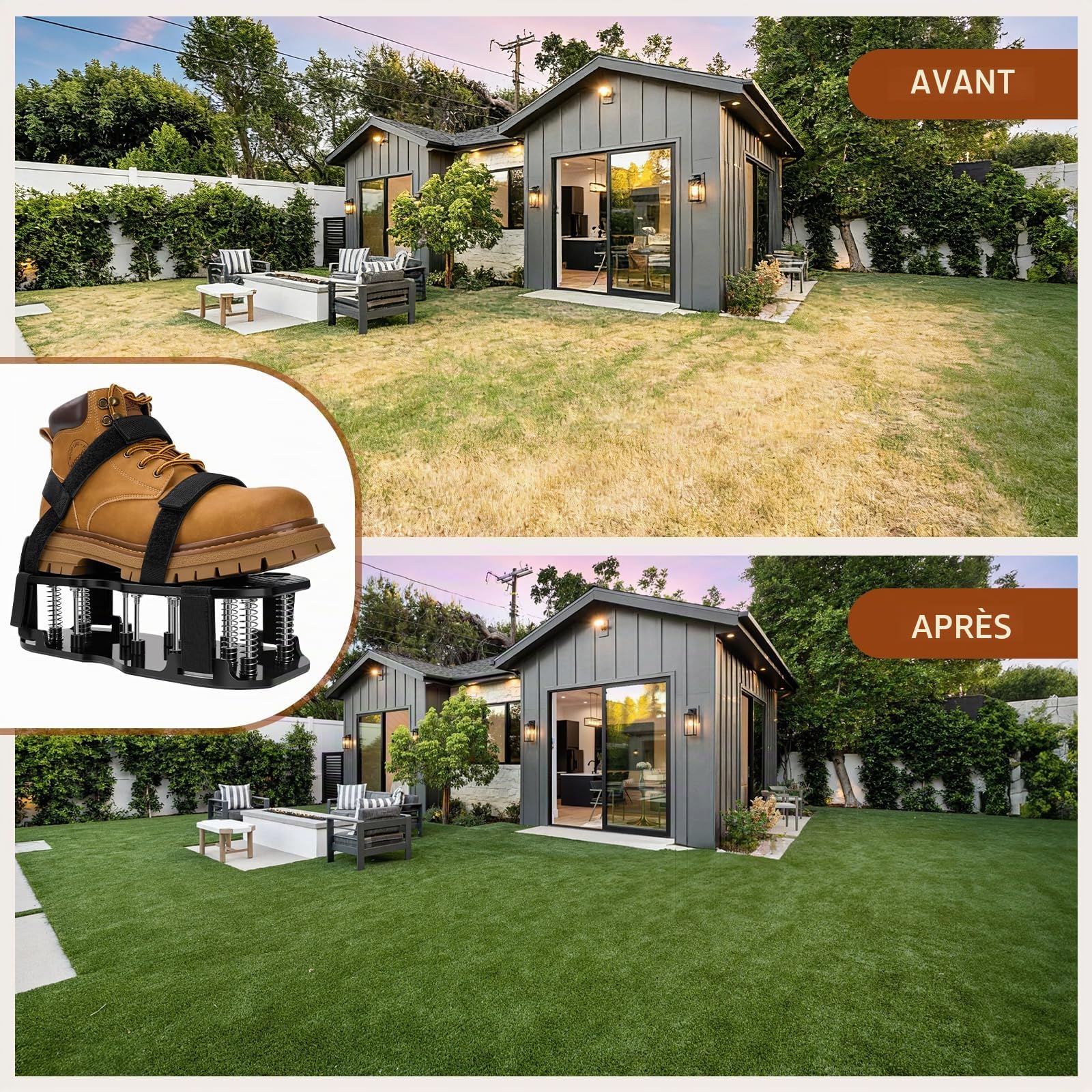 Aérateur Pelouse Chaussures, Scarificateur Gazon Préinstallés, Double Couche, Clous Longs et Sangles Réglage à Fermeture, Durables et Autonettoyantes pour Terrasses Jardin Sol Pelouses