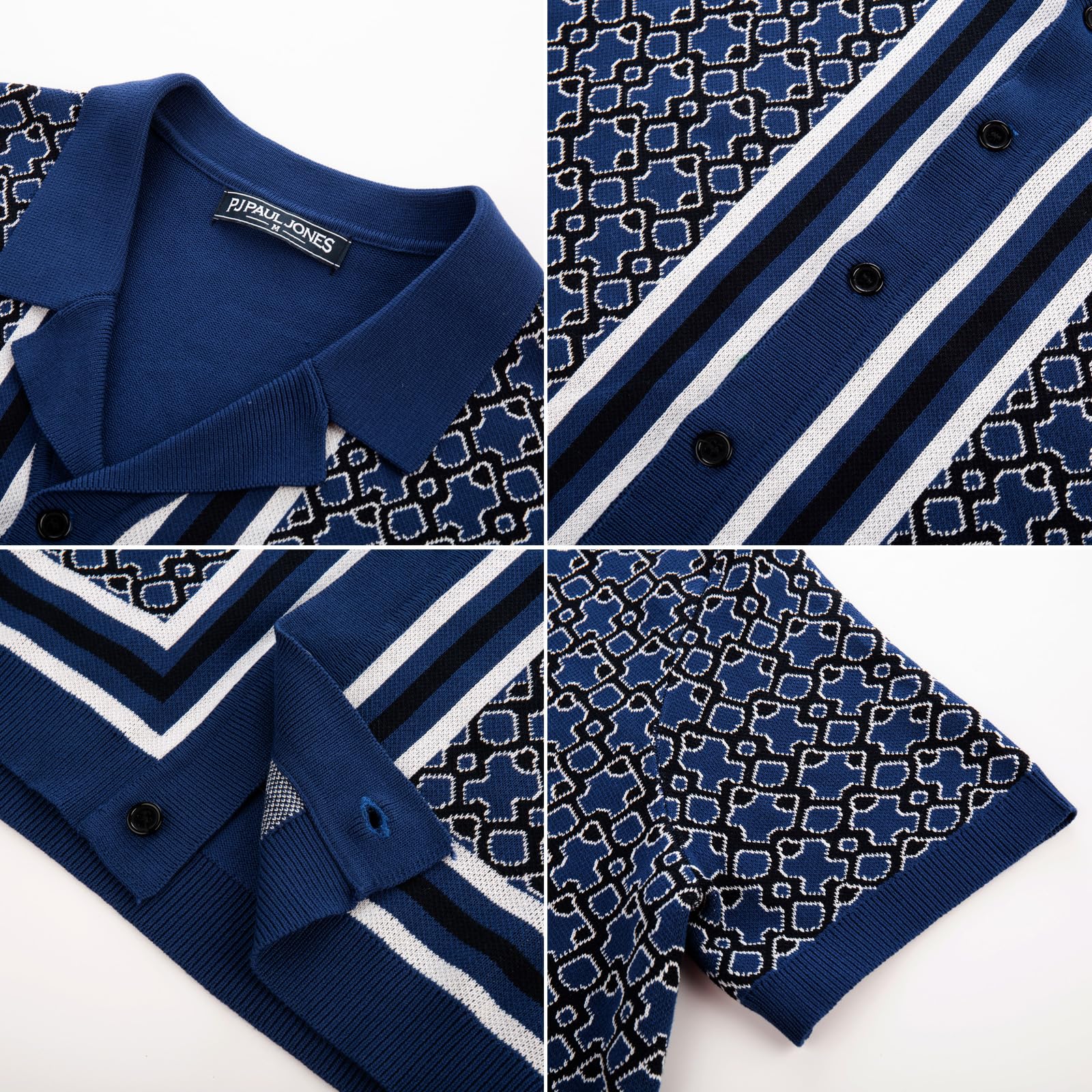 PJ PAUL JONES Camisas vintage de los años 70 para hombre, con botones, cuello cubano, polo de punto