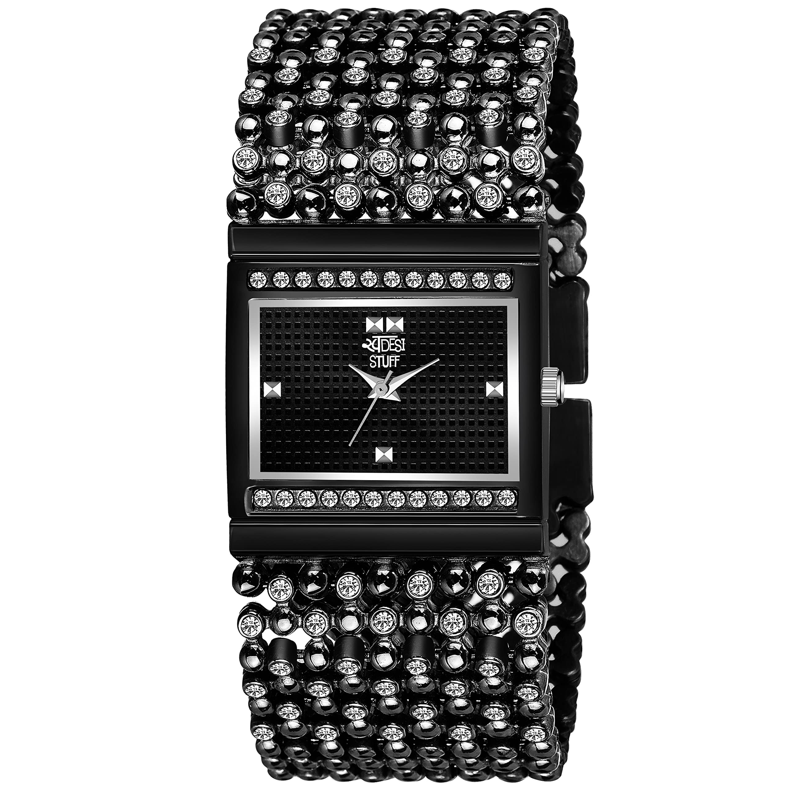 Rectangle Dial Latest Stylish Elegant Jewel Diamond Studded Metal Strap Bracelet Analog Watch - for Women