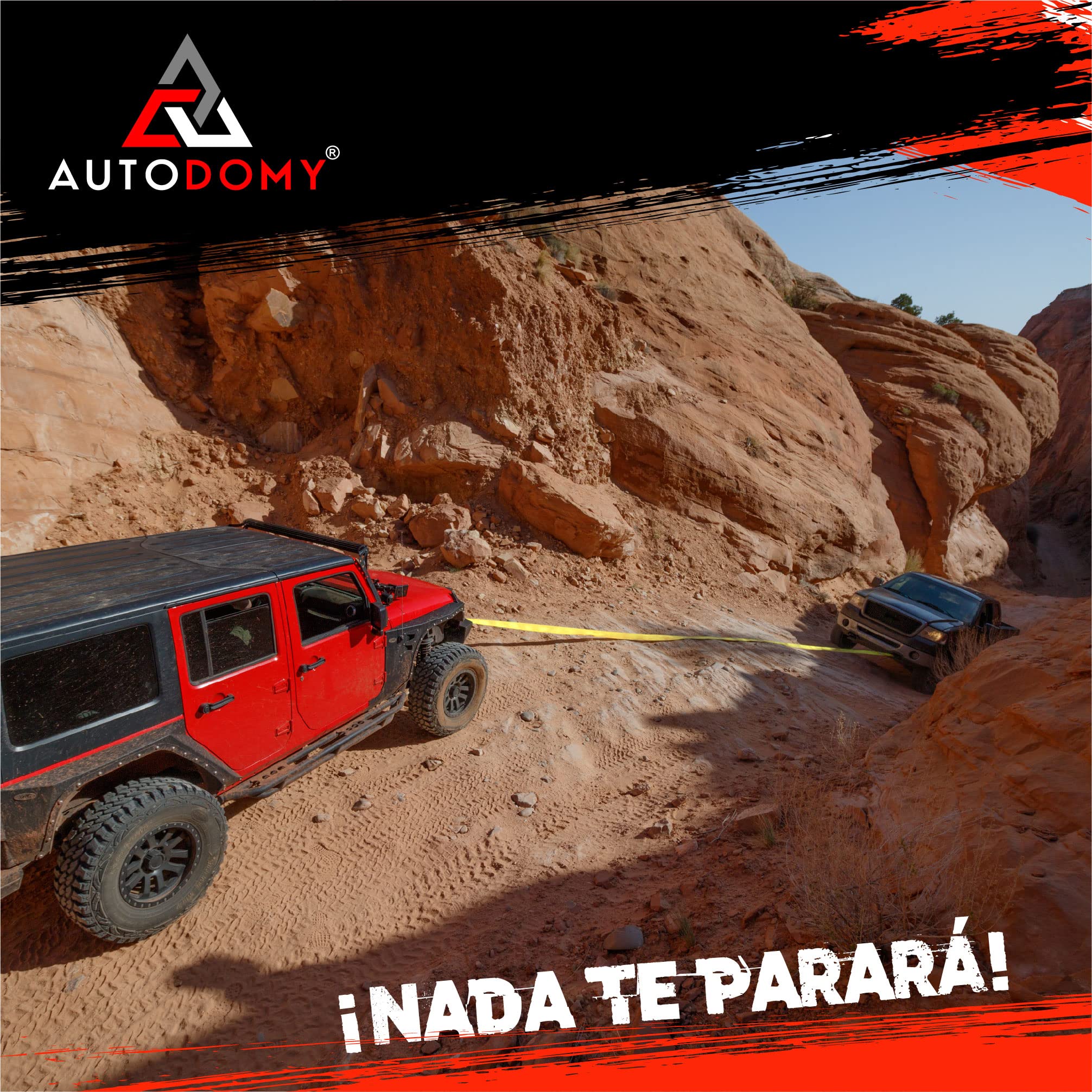 Autodomy Eslingas 4x4 Rescate 3 Metros | Resistencia a la Rotura 21 Ton (21.000Kg) | Eslingas de Arrastre con Costura Reforzada | Cuerda Rescate Coche, Furgoneta, Camión | Cuerda Remolcar Coche
